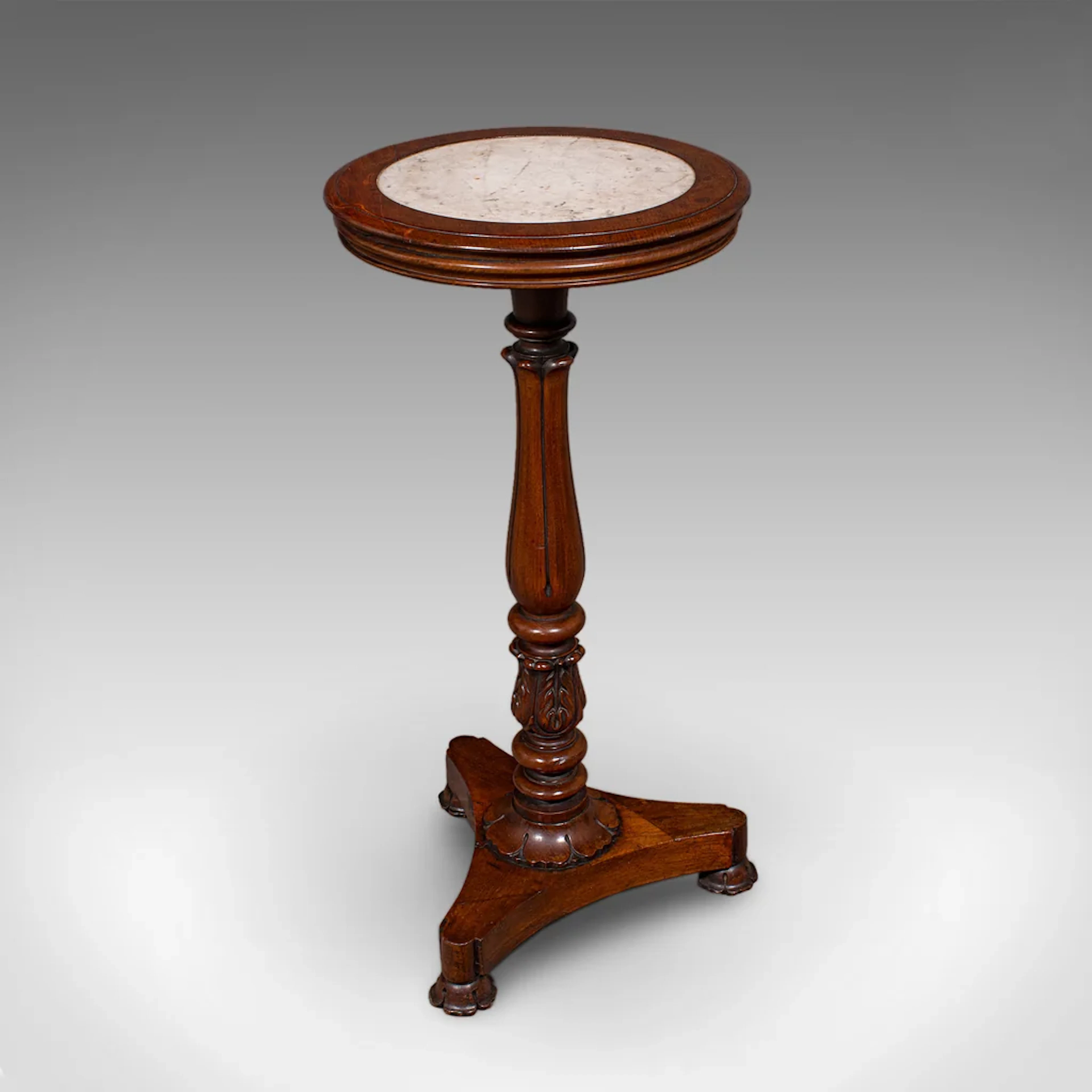 Antique Jardiniere Stand, English, Walnut, Marble, Planter Table, William IV