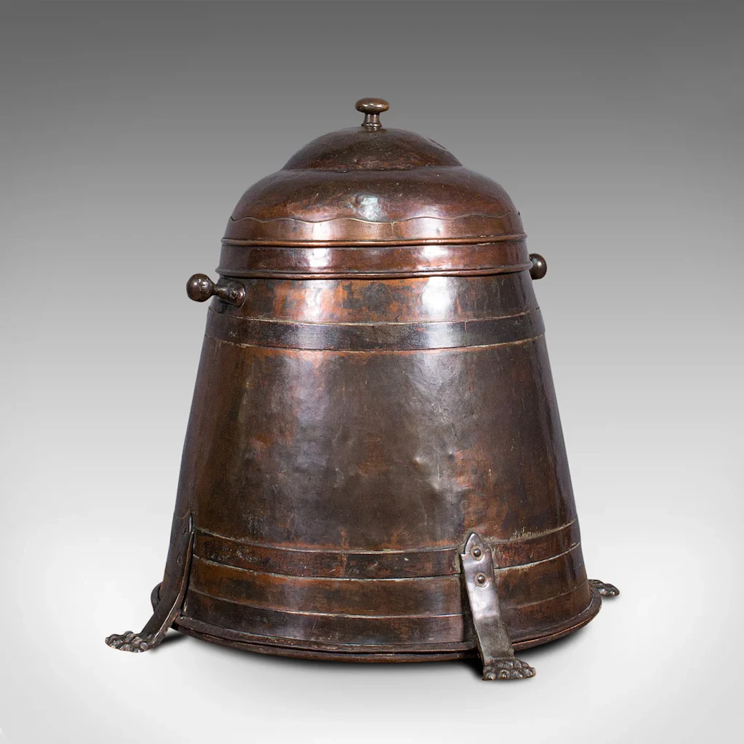 Antique Beehive Fireside Store, Copper, Fire Bucket, Coal Bin, Victorian