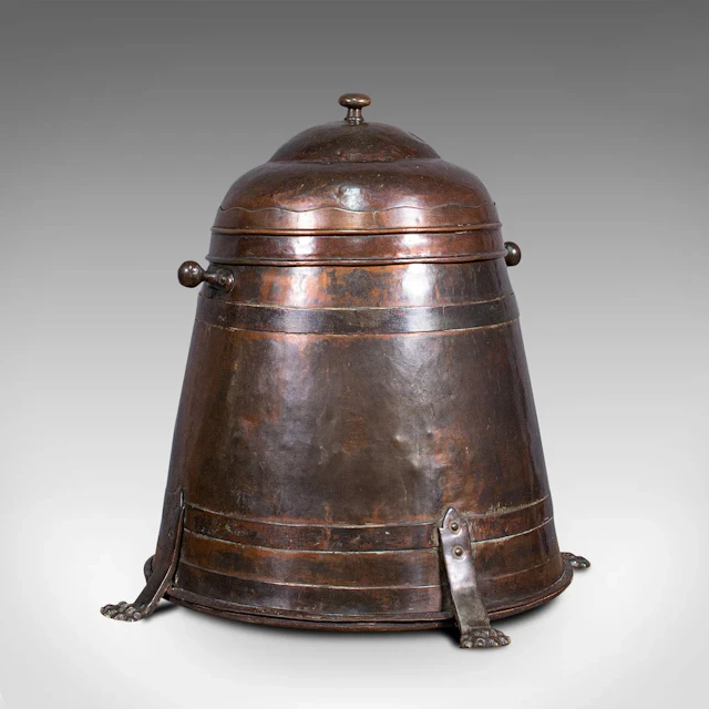 Antique Beehive Fireside Store, Copper, Fire Bucket, Coal Bin, Victorian
