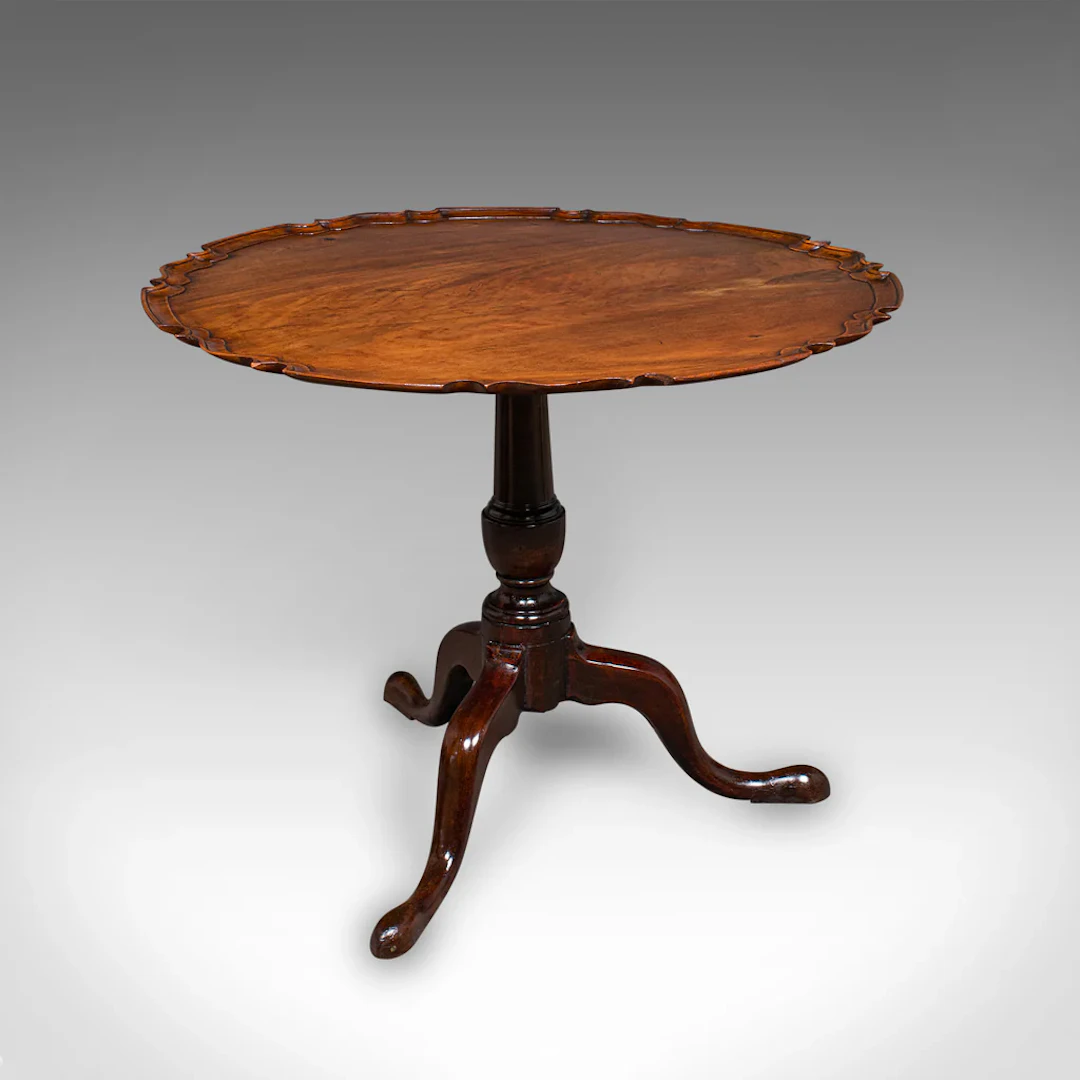 Antique 4 Seat Occasional Table, English, Walnut, Tilt Top, Pie Crust, Georgian