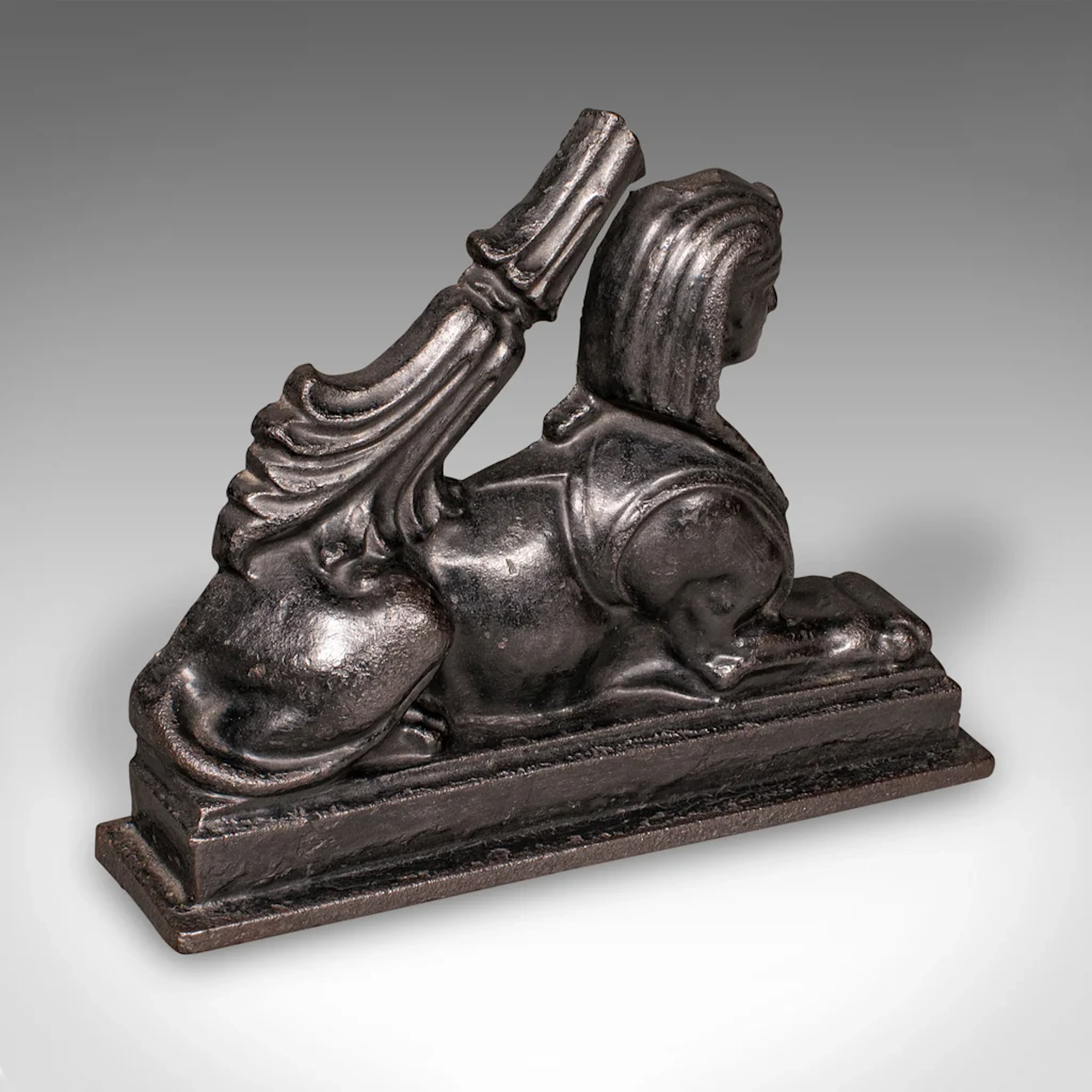 Antique Egyptian Revival Doorstop, English Cast Iron Sphinx, Regency