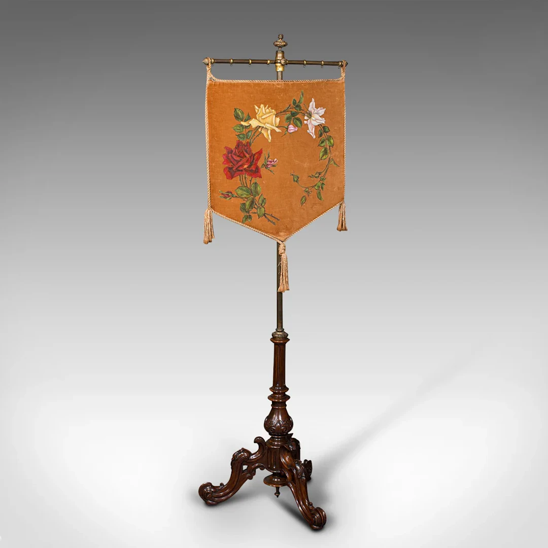 Antique Pendant Pole Screen, English Walnut, Fireside, Decorative