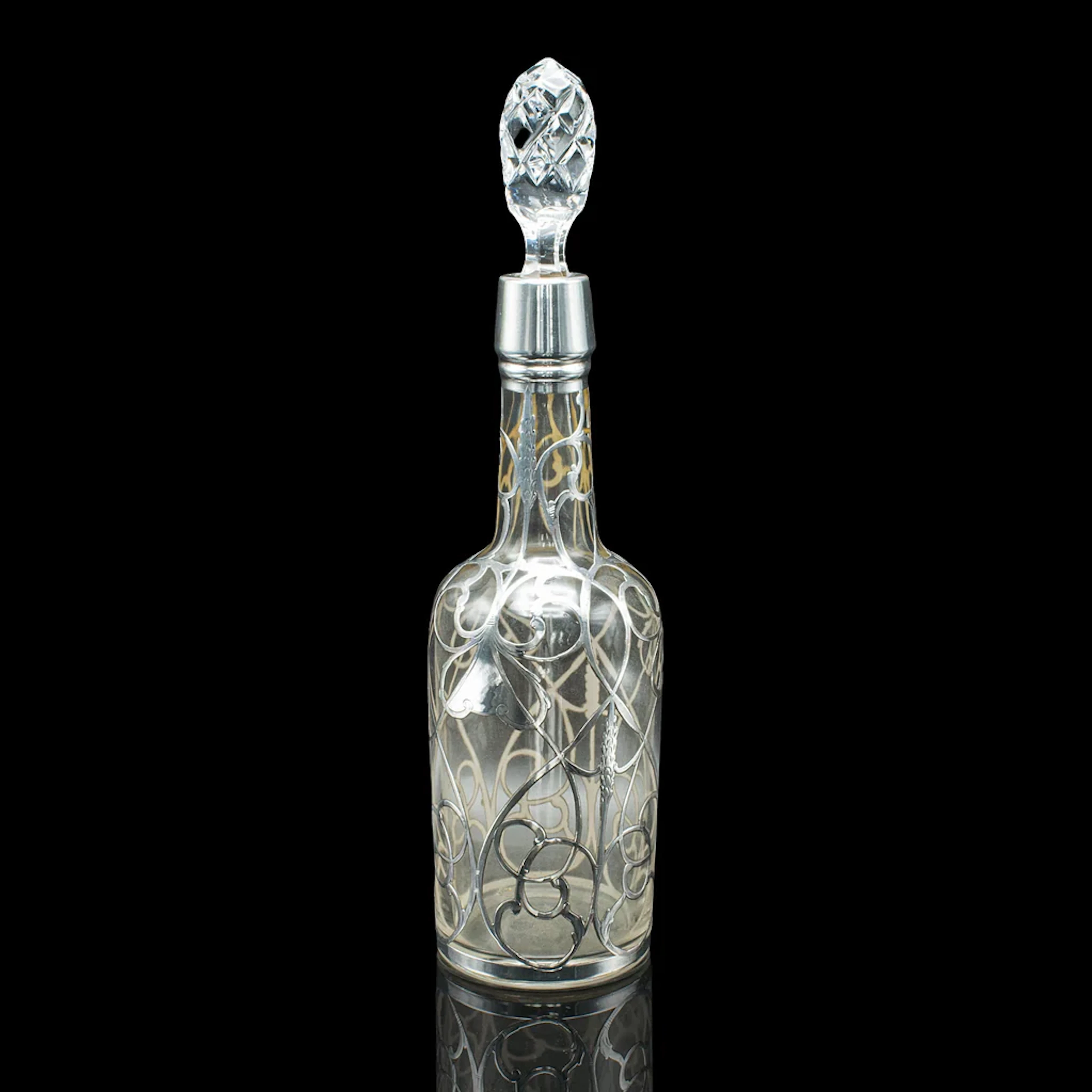 Antique Sherry Decanter, English, Glass, Silver Plate, Spirit Bottle, Edwardian