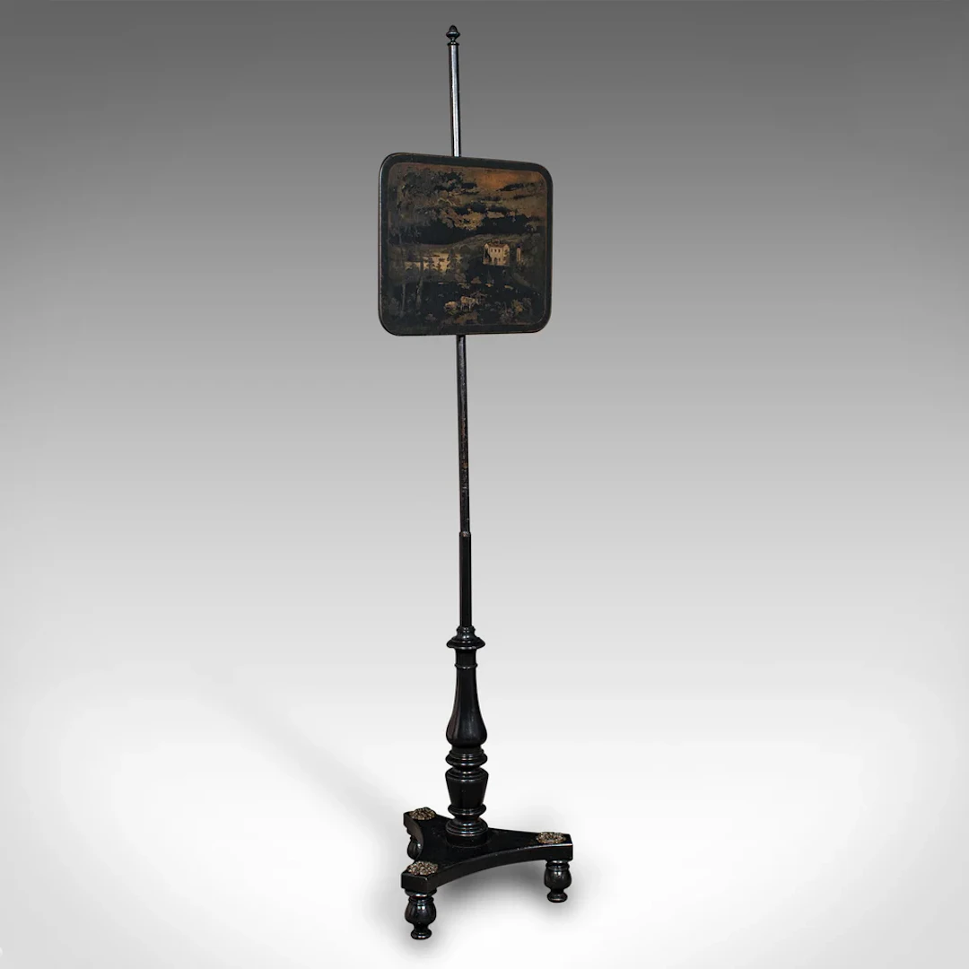Antique Fireside Pole Screen, English, Height Adjustable, Aesthetic, Victorian
