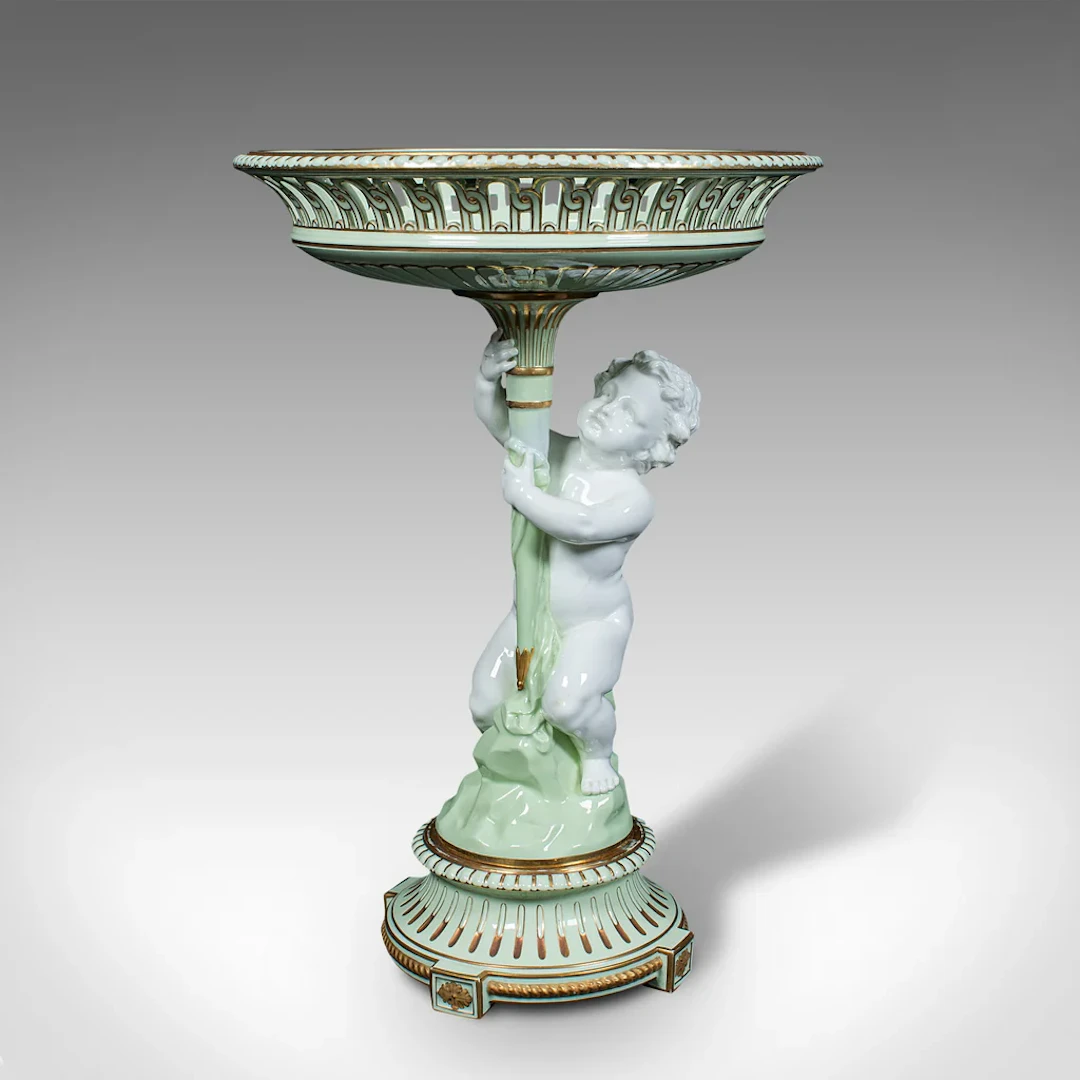 Antique Cherub Compote Dish, English, Decorative Putti, Grape Bowl, Victorian