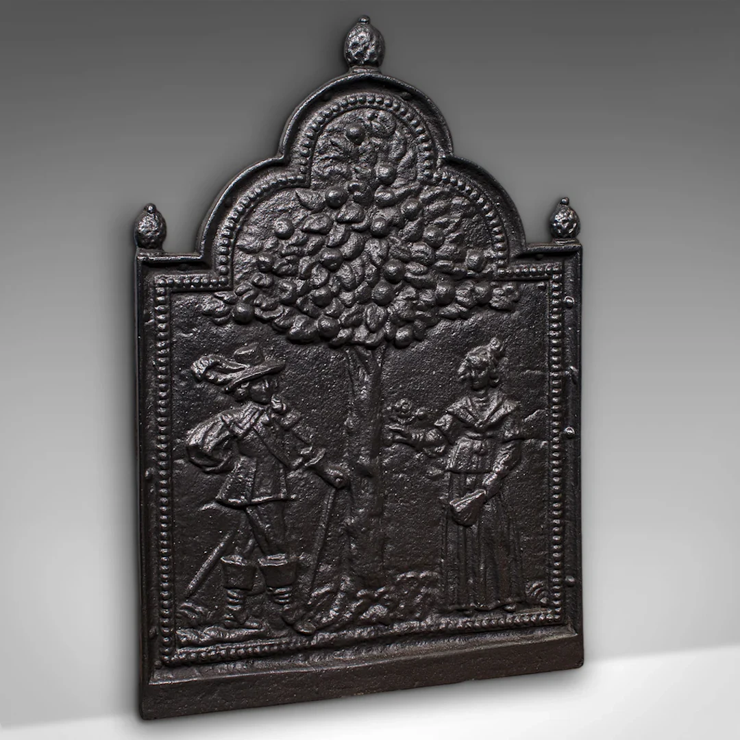 Antique Tree of Life Fire Back, English Cast Iron Fireplace Reflector