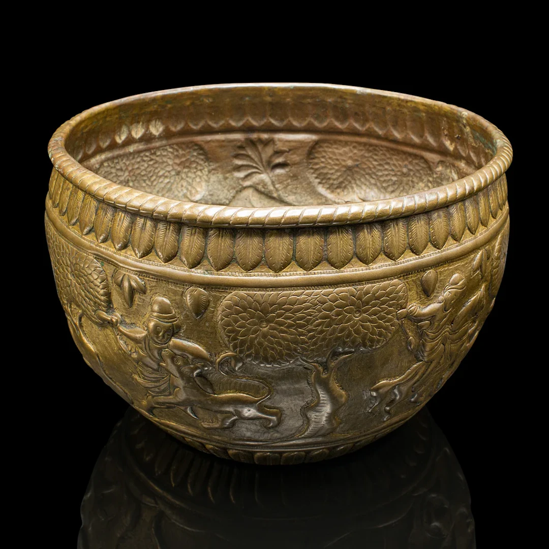Antique Offering Bowl, Planter, South East Asian, Brass, Jardiniere, Victorian
