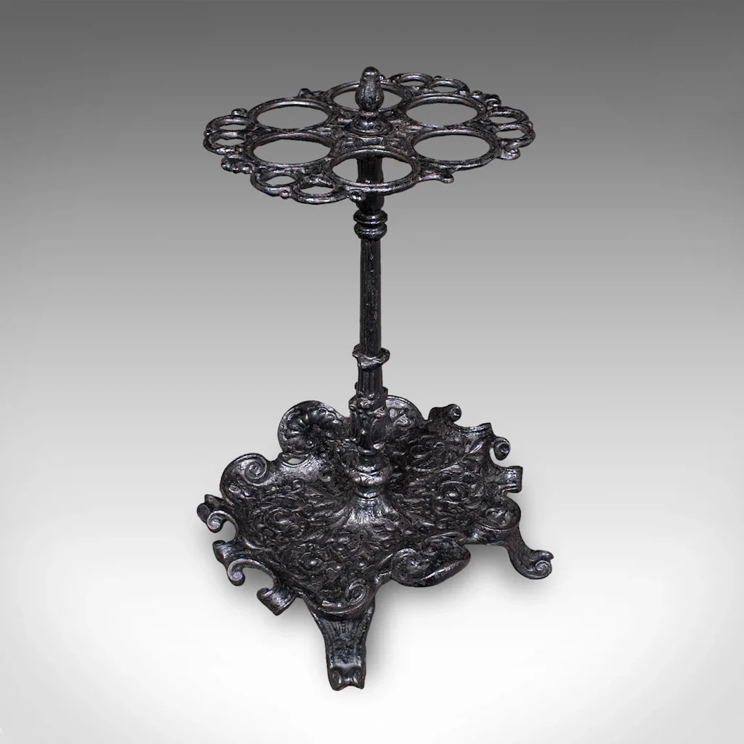 Antique Reception Hall Umbrella Stand, English, Cast Iron, Stick Loop