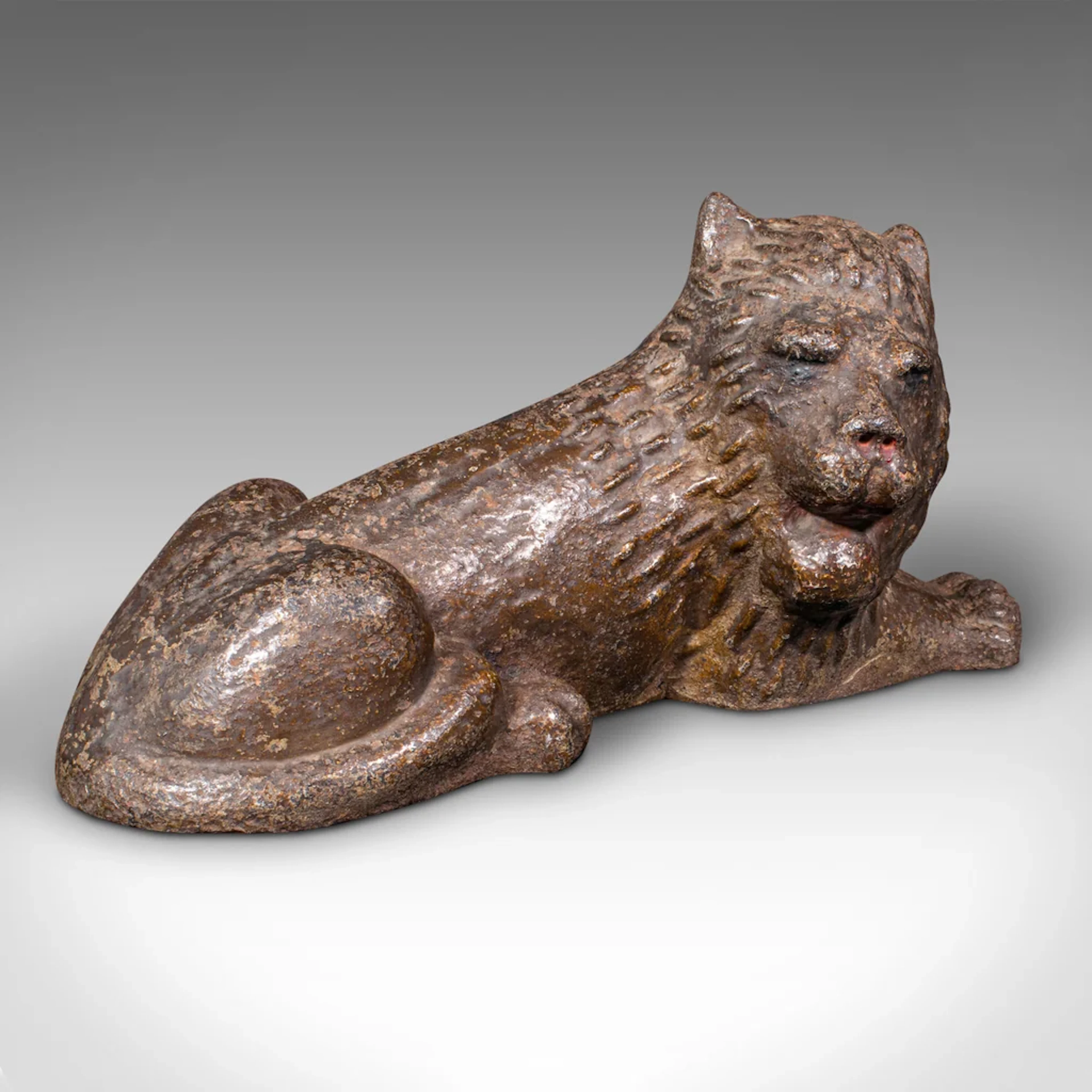 Antique Lion Doorstop, English Cast Iron Figurative Door Keeper, Victorian