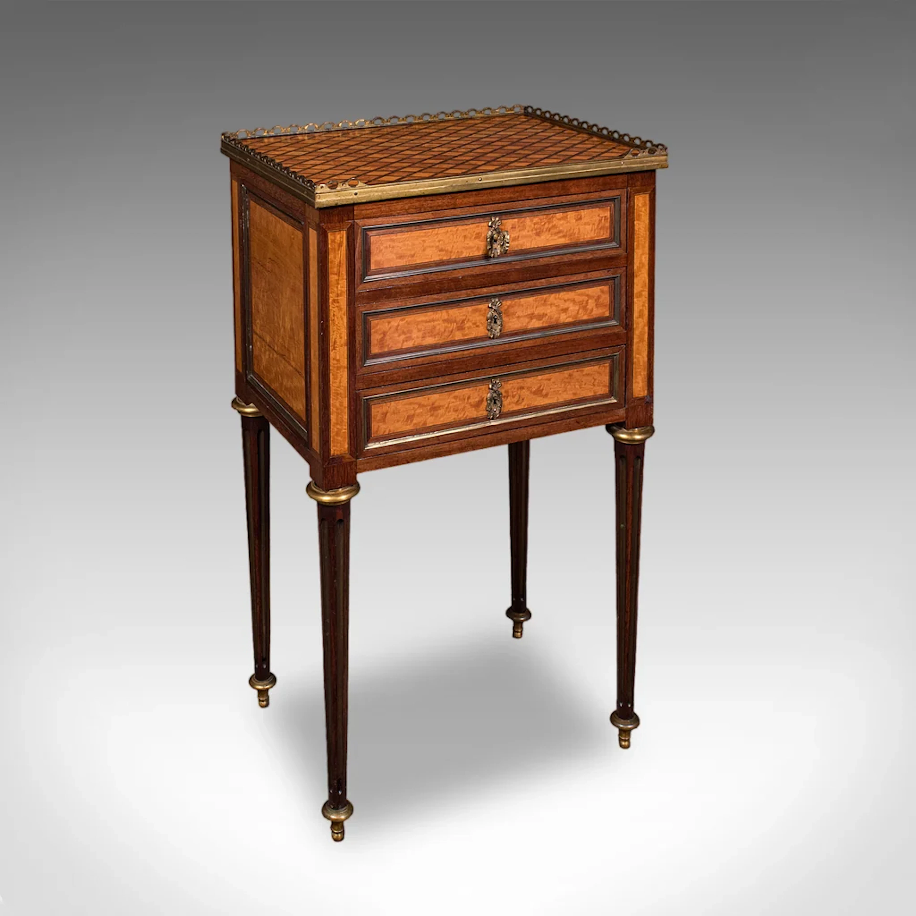 Antique Nightstand, French Walnut, Bedside Drawers, Louis XVI Revival