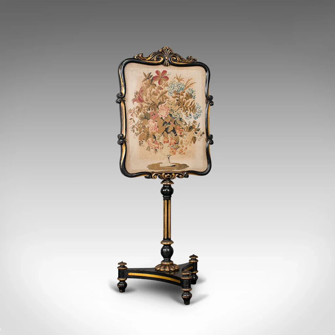 Antique Fireside Screen, English, Panel, Needlepoint, Tapestry, Regency, C.1830