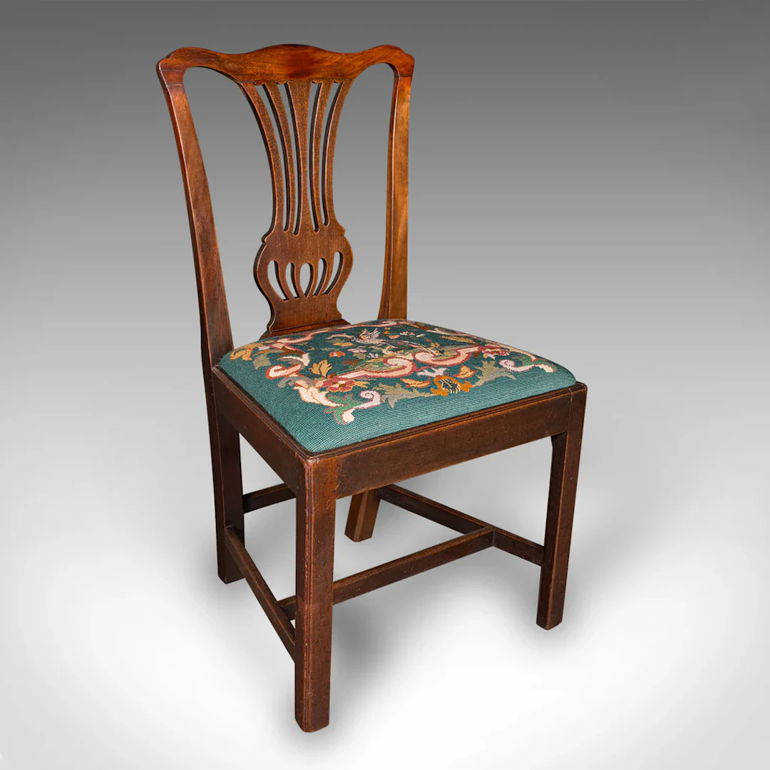 Antique Embroidered Side Chair, English, Hall, Morning Room, Georgian, C.1800