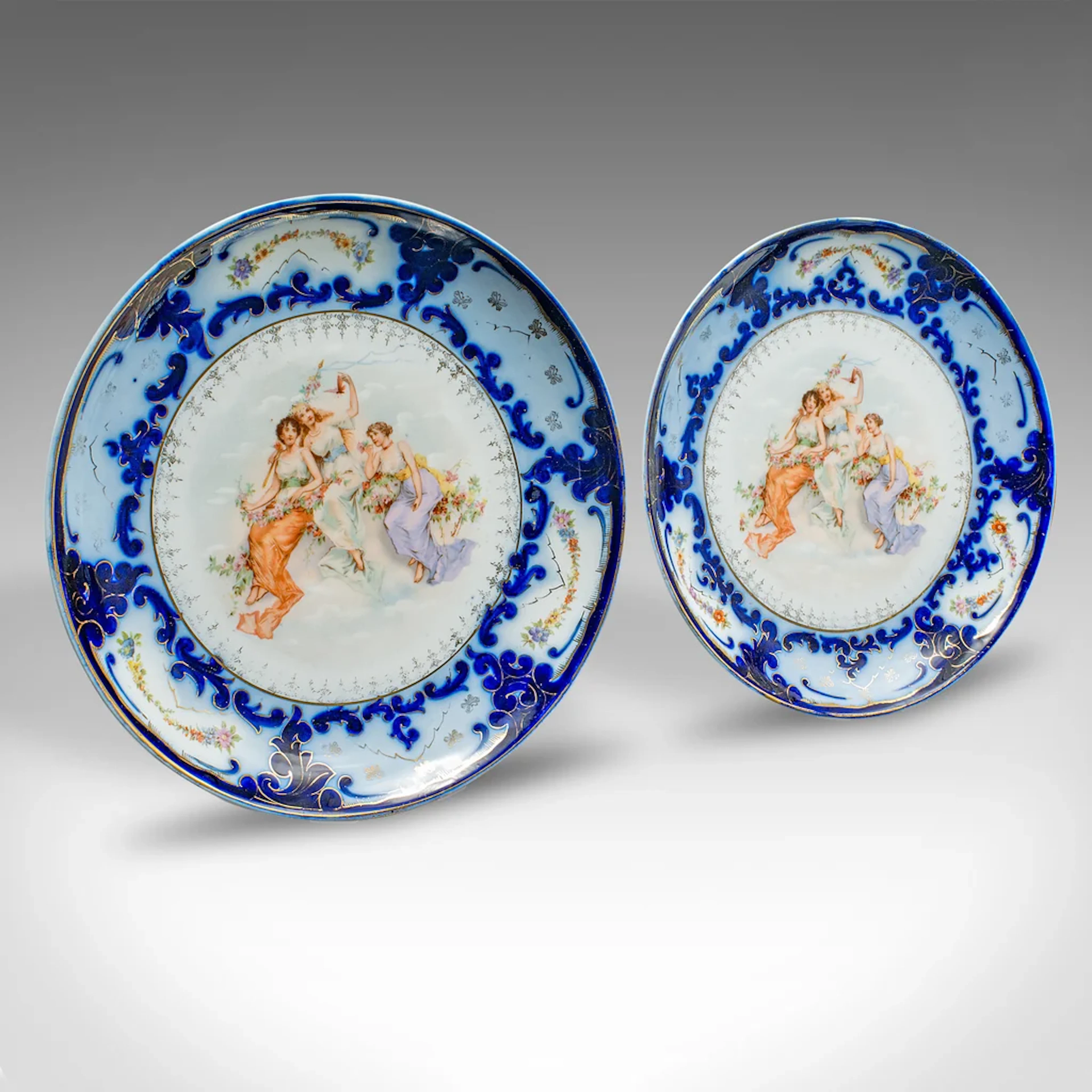 Pair Of Antique Display Plates, Austrian, Ceramic, Serving Charger, Victorian