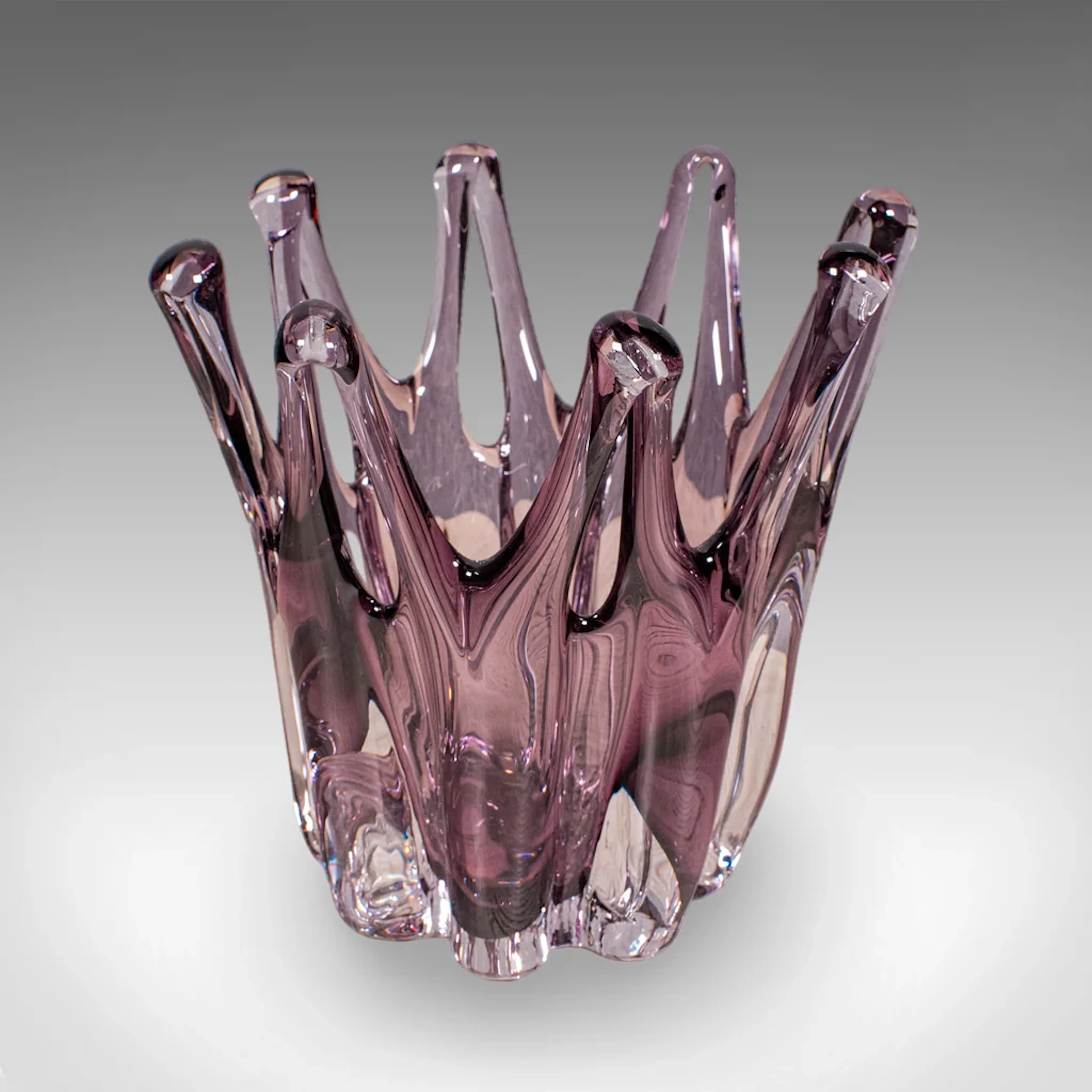 Vintage Starburst Display Bowl, Czech, Bohemia Art Glass Fruit Dish
