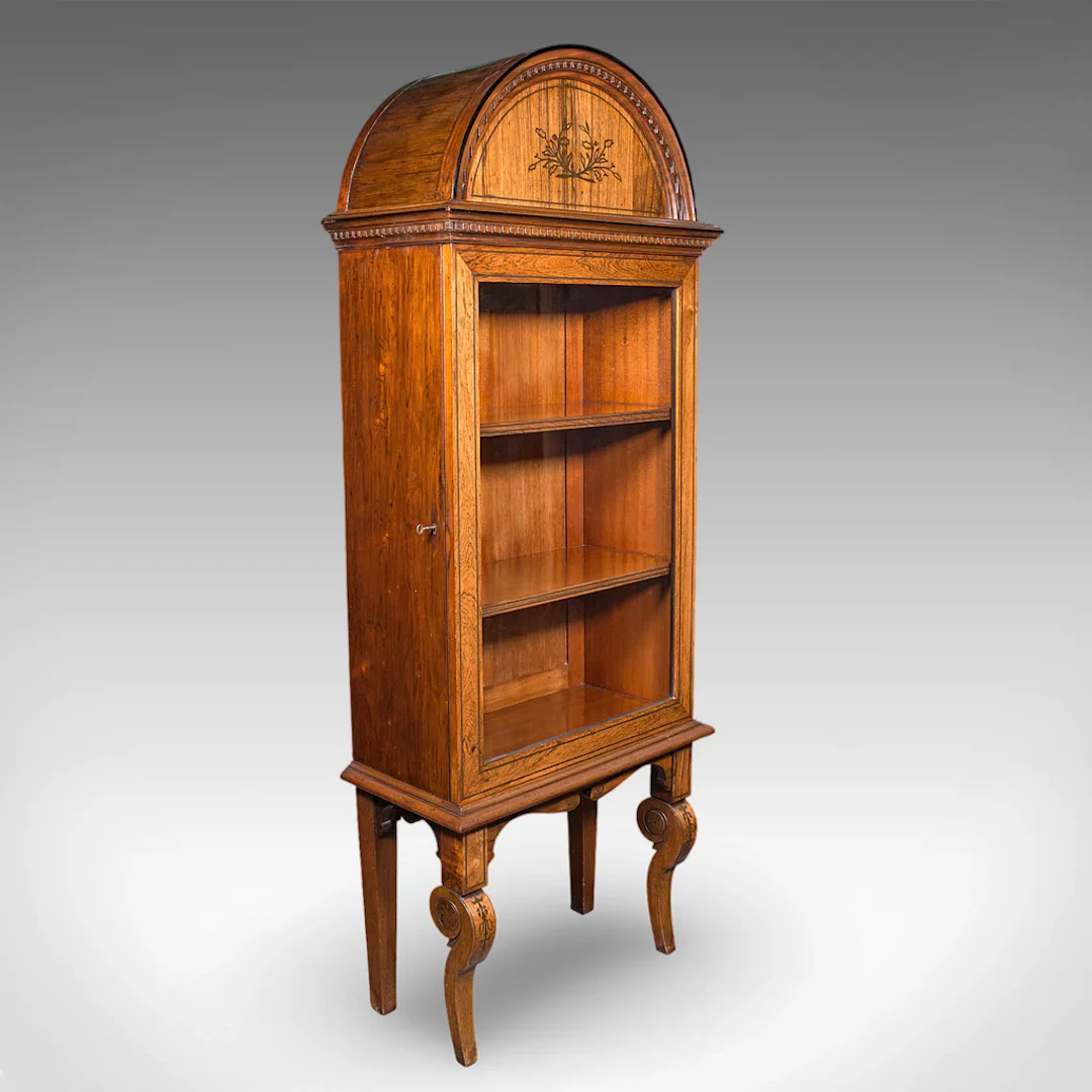 Tall Antique Display Cabinet, English, Glazed Bookcase On Stand, Regency