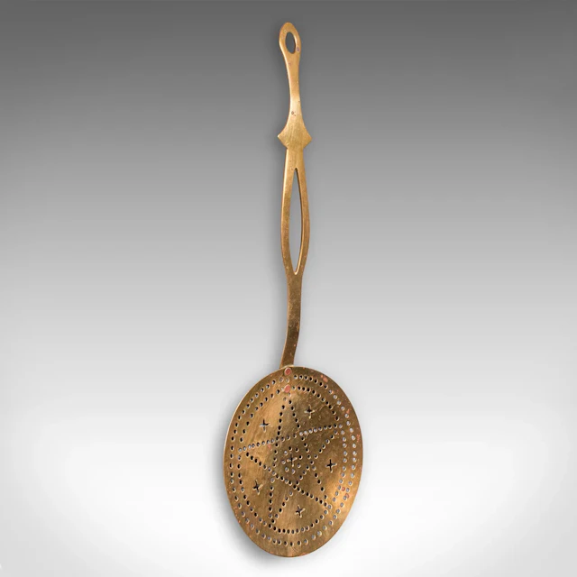 Antique Chestnut Warmer, English, Brass, Fireside Crumpet Toaster, Georgian