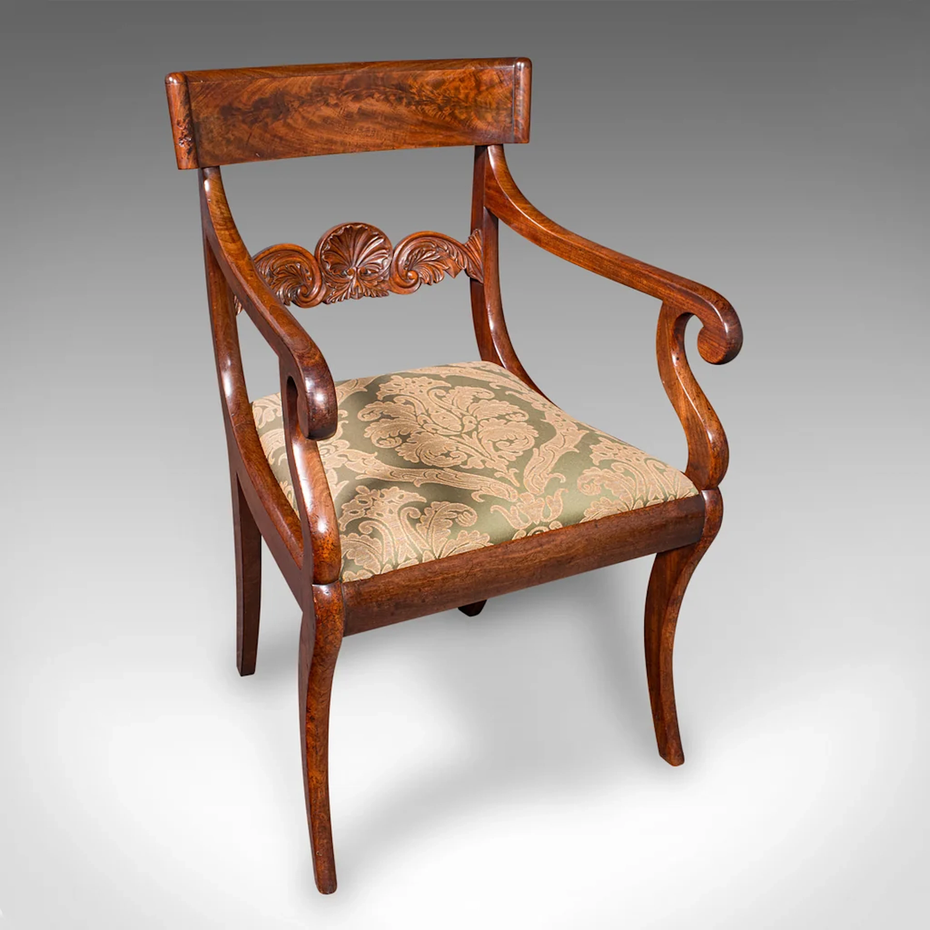 Antique Elbow Chair, English Drawing Room Seat, Study, Bedroom Armchair