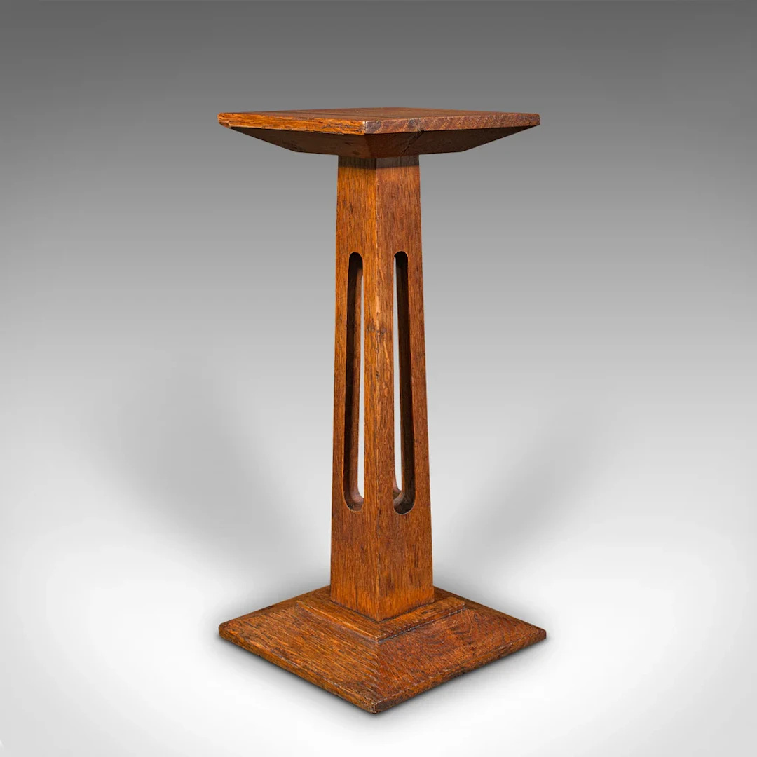 Small Antique Display Pedestal, English, Oak, Jardiniere, Bust Stand, Victorian