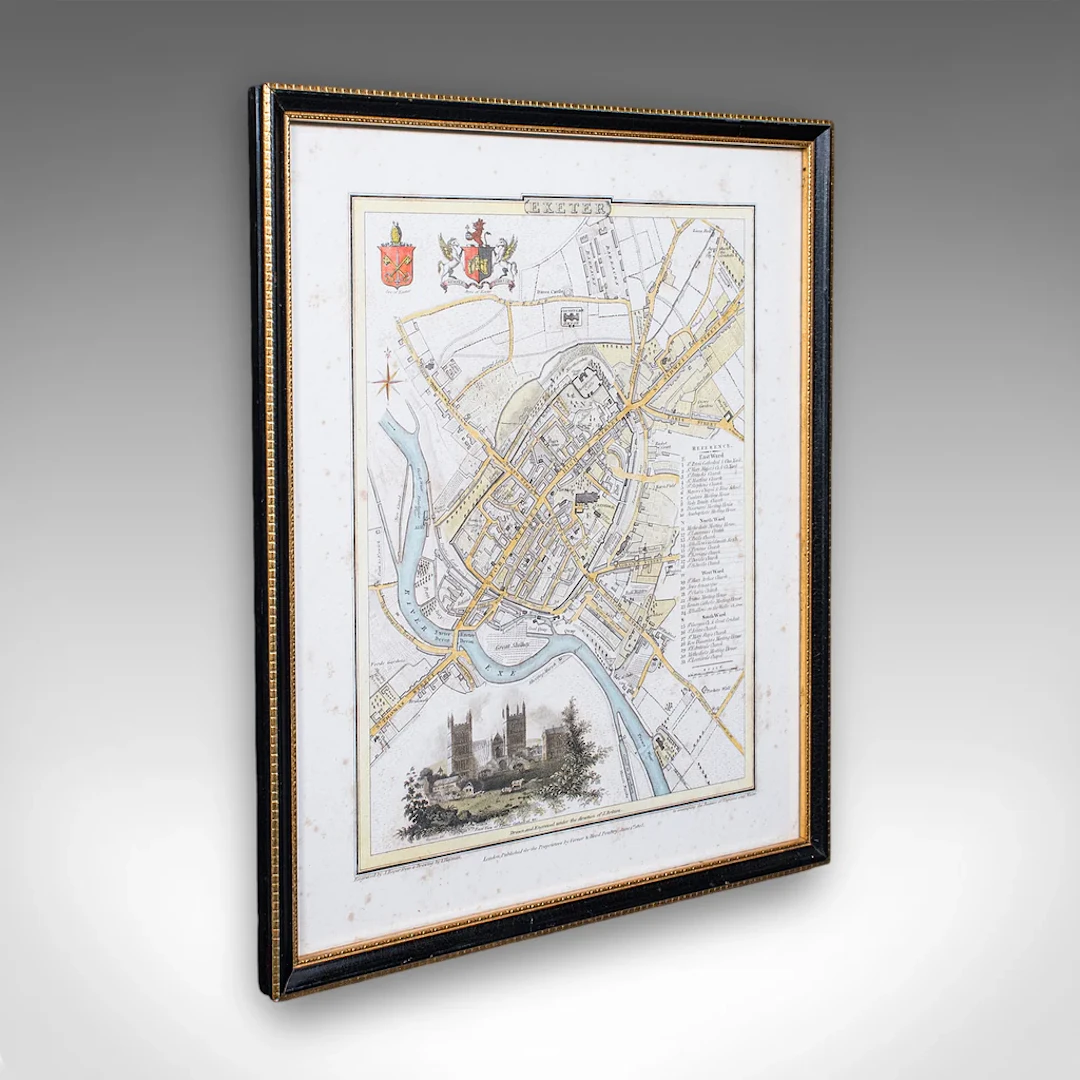 Antique City of Exeter Map, English, Framed, Atlas Excerpt, Georgian