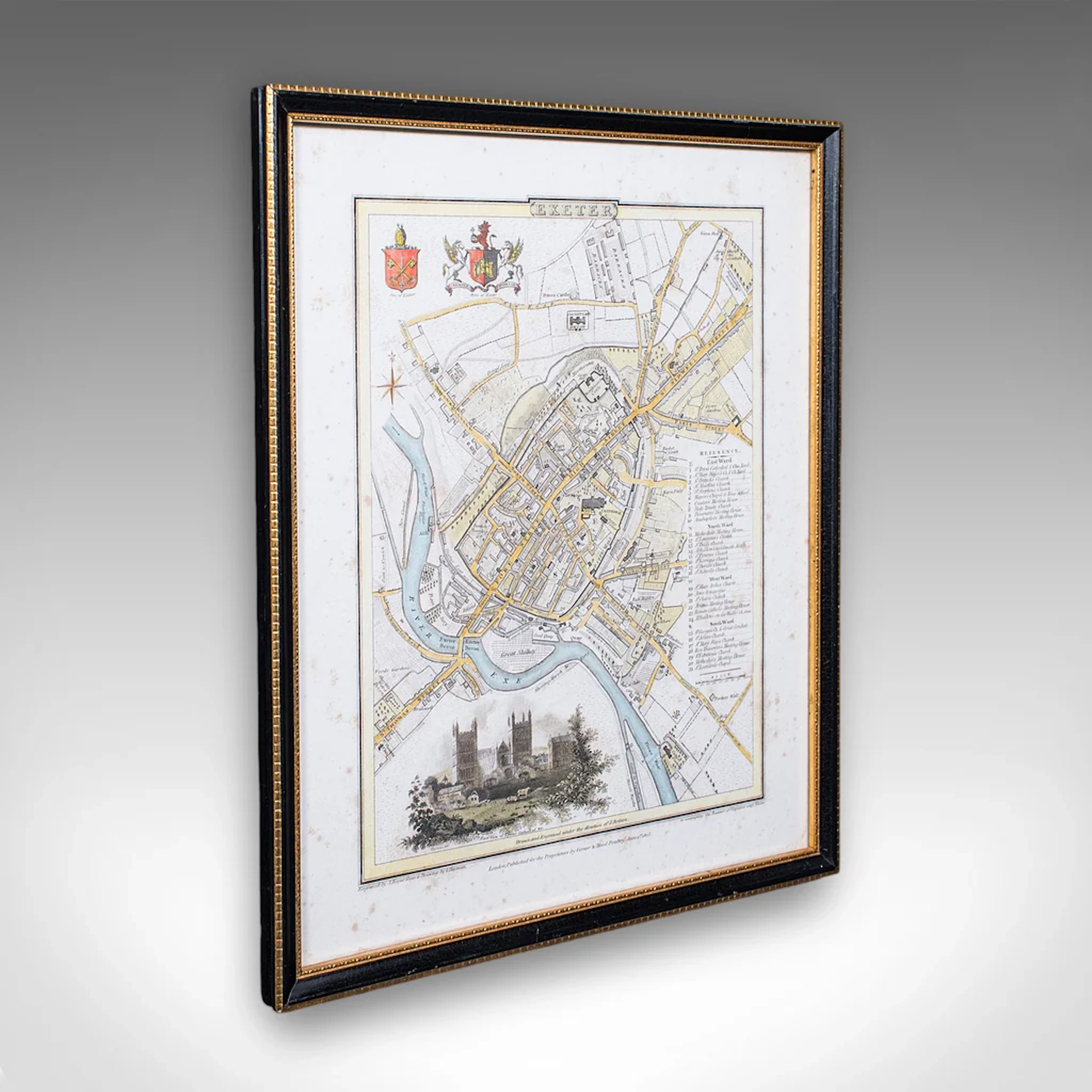 Antique City of Exeter Map, English, Framed, Atlas Excerpt, Georgian
