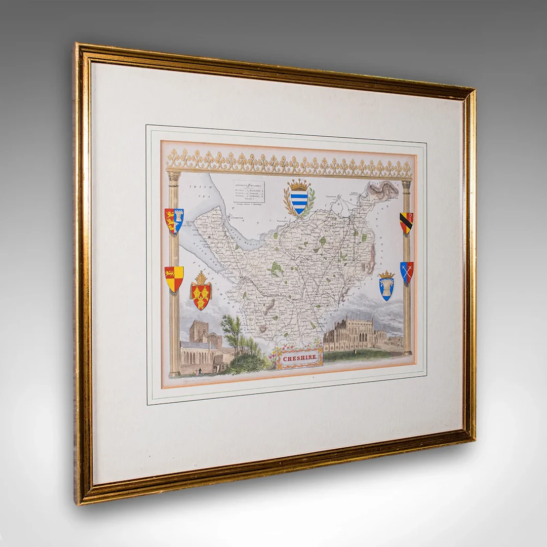 Antique Cheshire County Map, English, Atlas Reproduction, Moule, Victorian