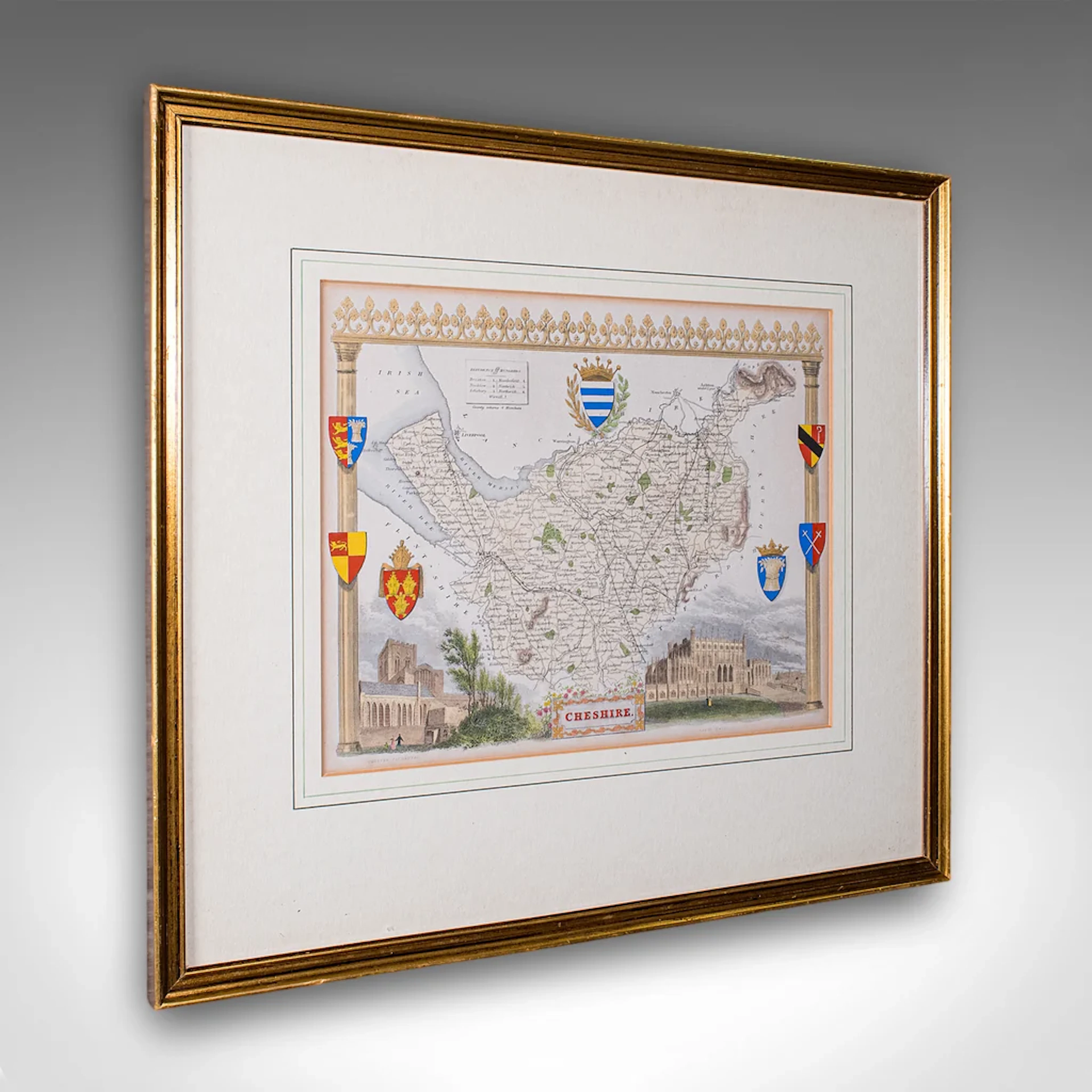 Antique Cheshire County Map, English, Atlas Reproduction, Moule, Victorian