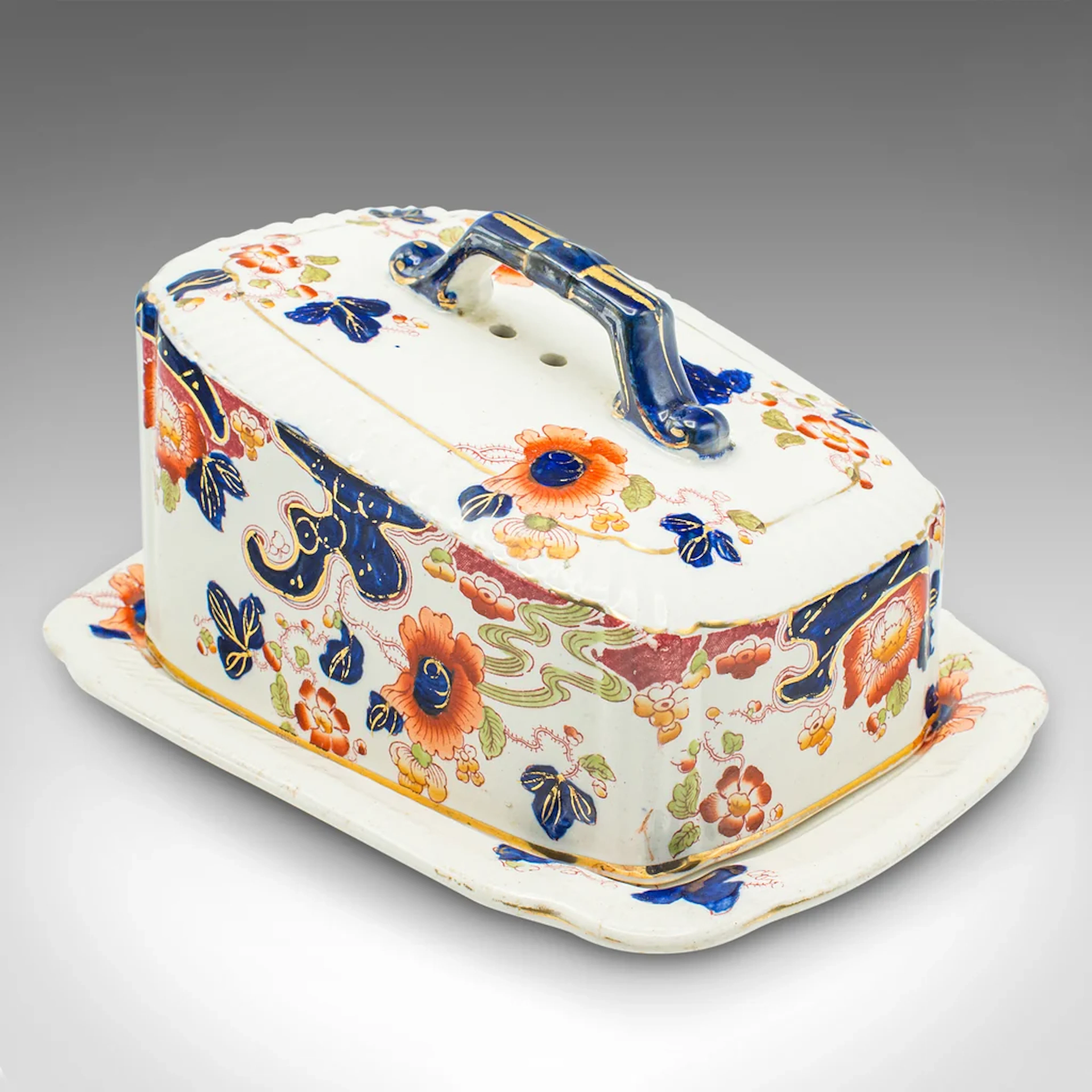 Antique Butter Dish, English, Ceramic Cheese Keeper, Country Kitchen