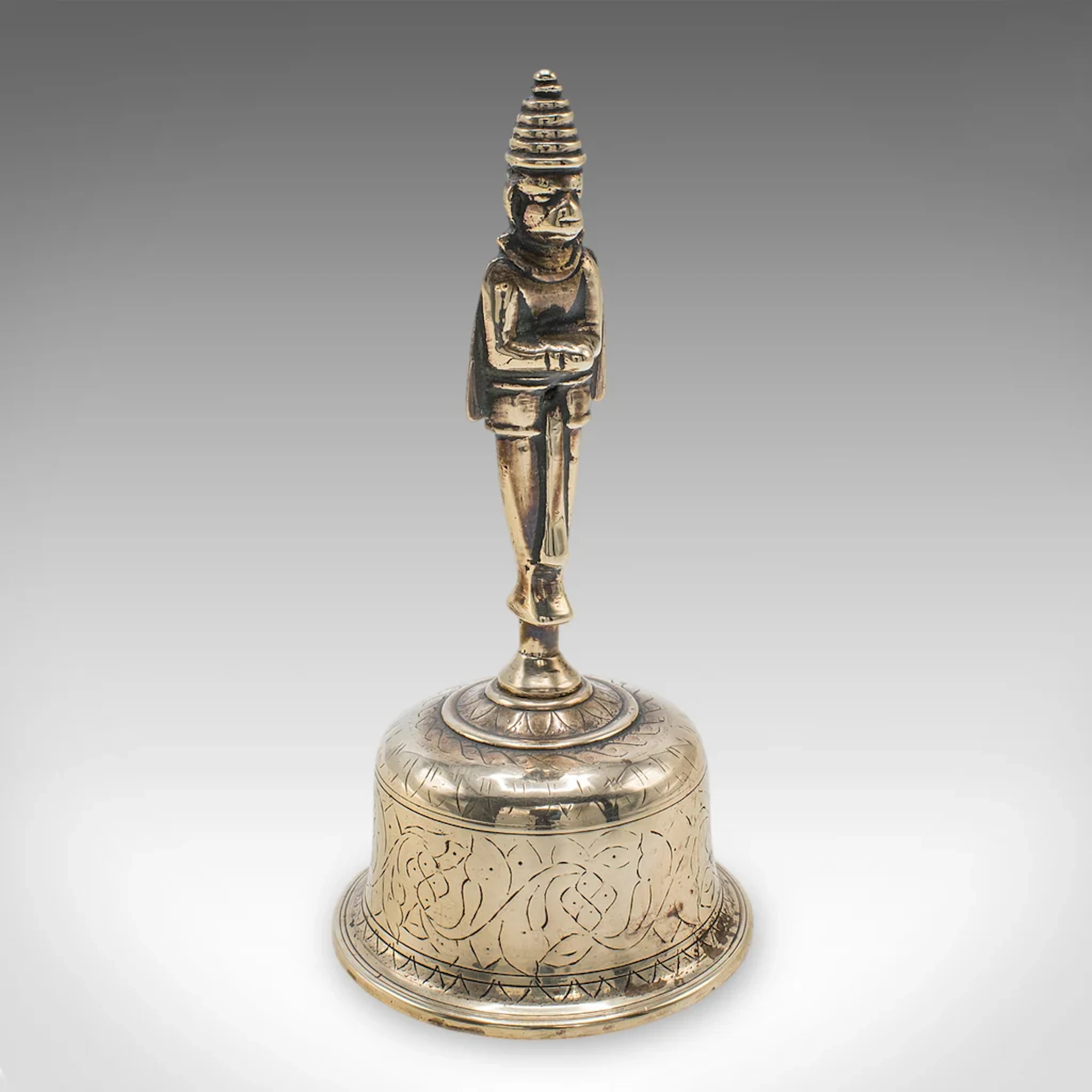 Antique Maid's Calling Bell, Indian, Bronze, Hanuman Deity, Ghanta, Victorian