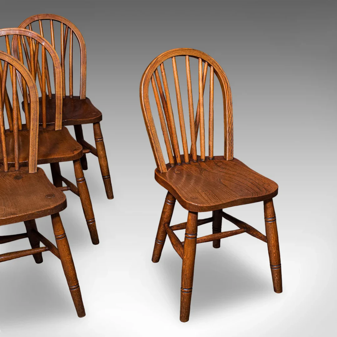 Set of 4 Side Chairs, English Hoop Back Seats, WWII, Broad Arrow