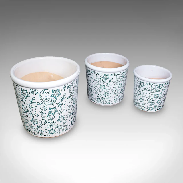 Set of 3 Vintage Tree Planters, Portuguese, Ceramic, Veranda, Garden, Bush Pots