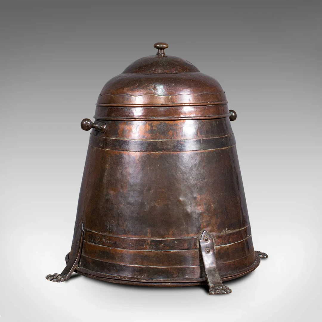Antique Beehive Fireside Store, Copper, Fire Bucket, Coal Bin, Victorian