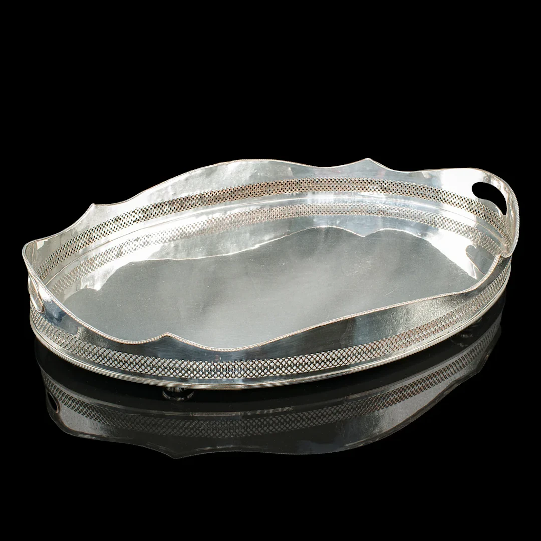 Antique Presentation Serving Tray, English, Silver Plated, Cocktail, Edwardian