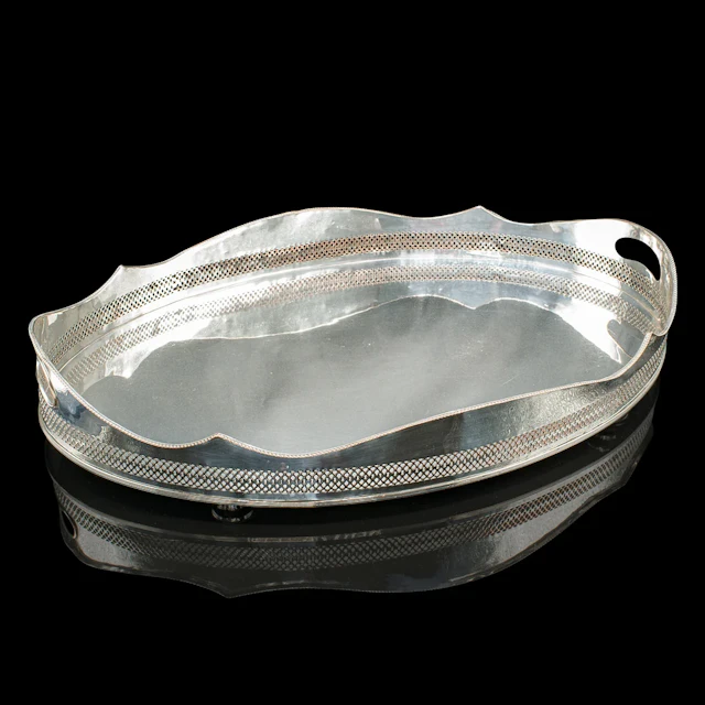 Antique Presentation Serving Tray, English, Silver Plated, Cocktail, Edwardian