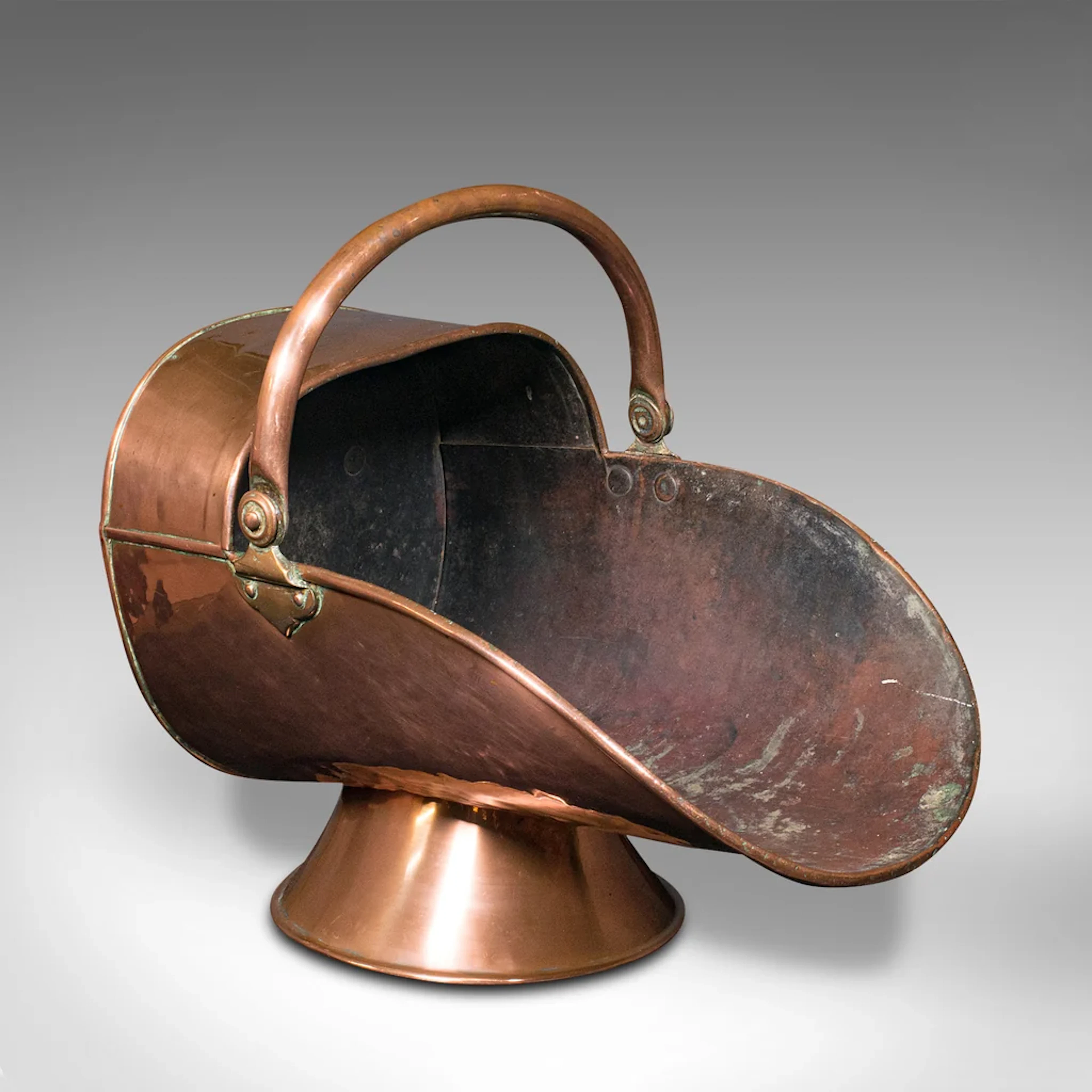 Antique Helmet Fire Bucket, English Copper Coal Scuttle, Fireside