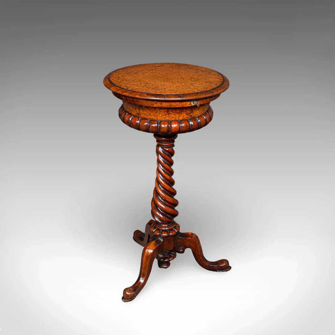 Antique Spirits Table, English, Burr Maple, Glasses Stand, Teapoy, William IV