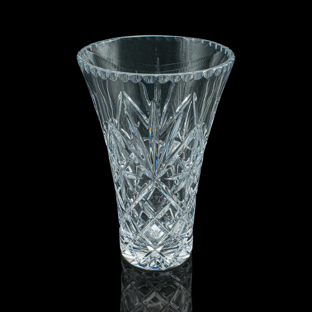 Tall Vintage Display Vase, English, Cut Crystal Glass, Flower Sleeve