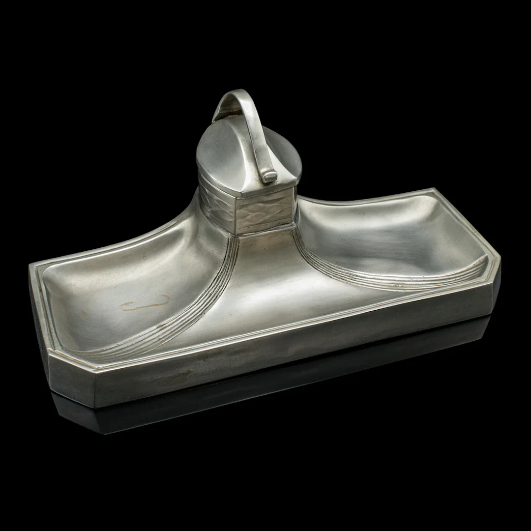 Vintage Parisian Ink Tray, French, Pewter Brass, Desktop Inkwell