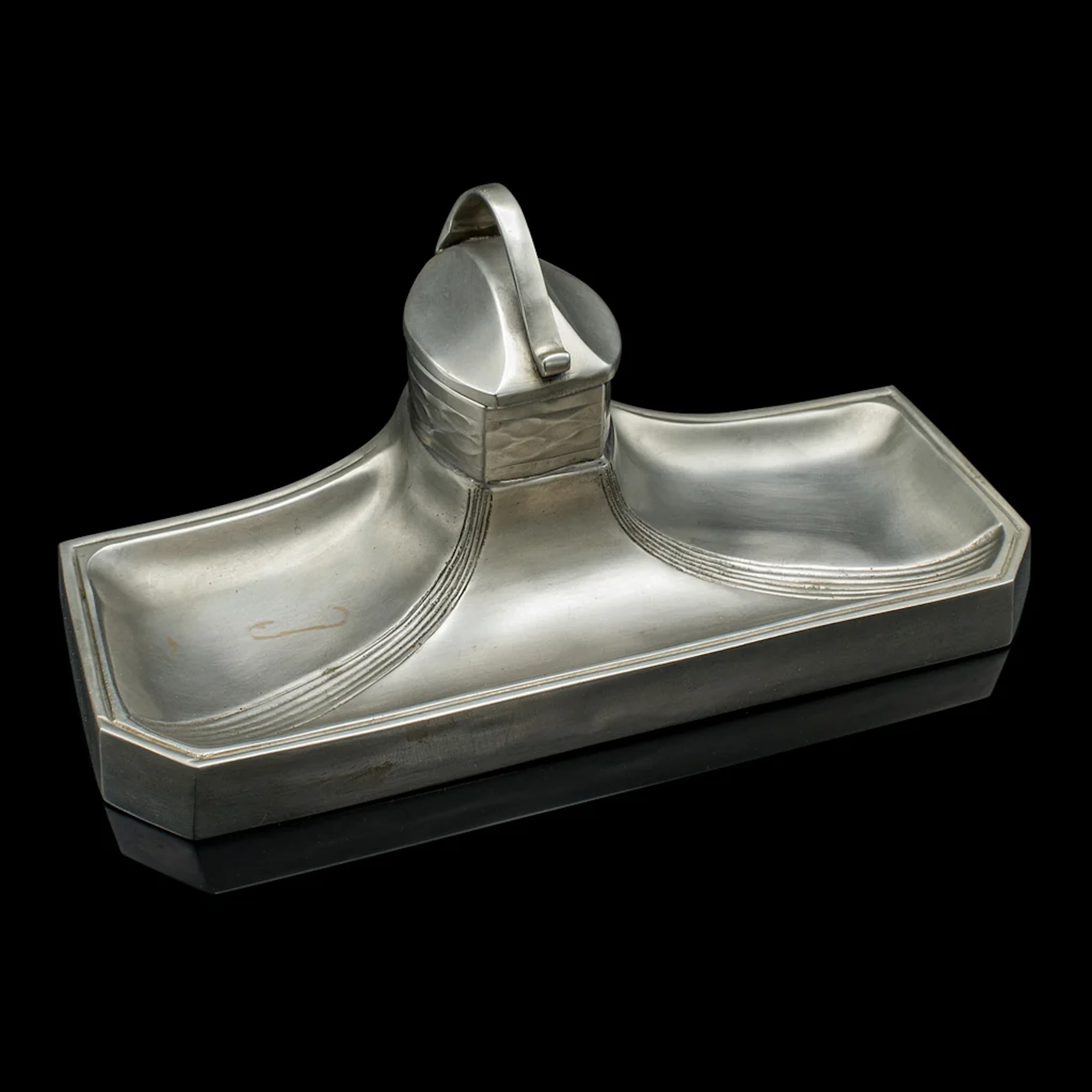 Vintage Parisian Ink Tray, French, Pewter Brass, Desktop Inkwell