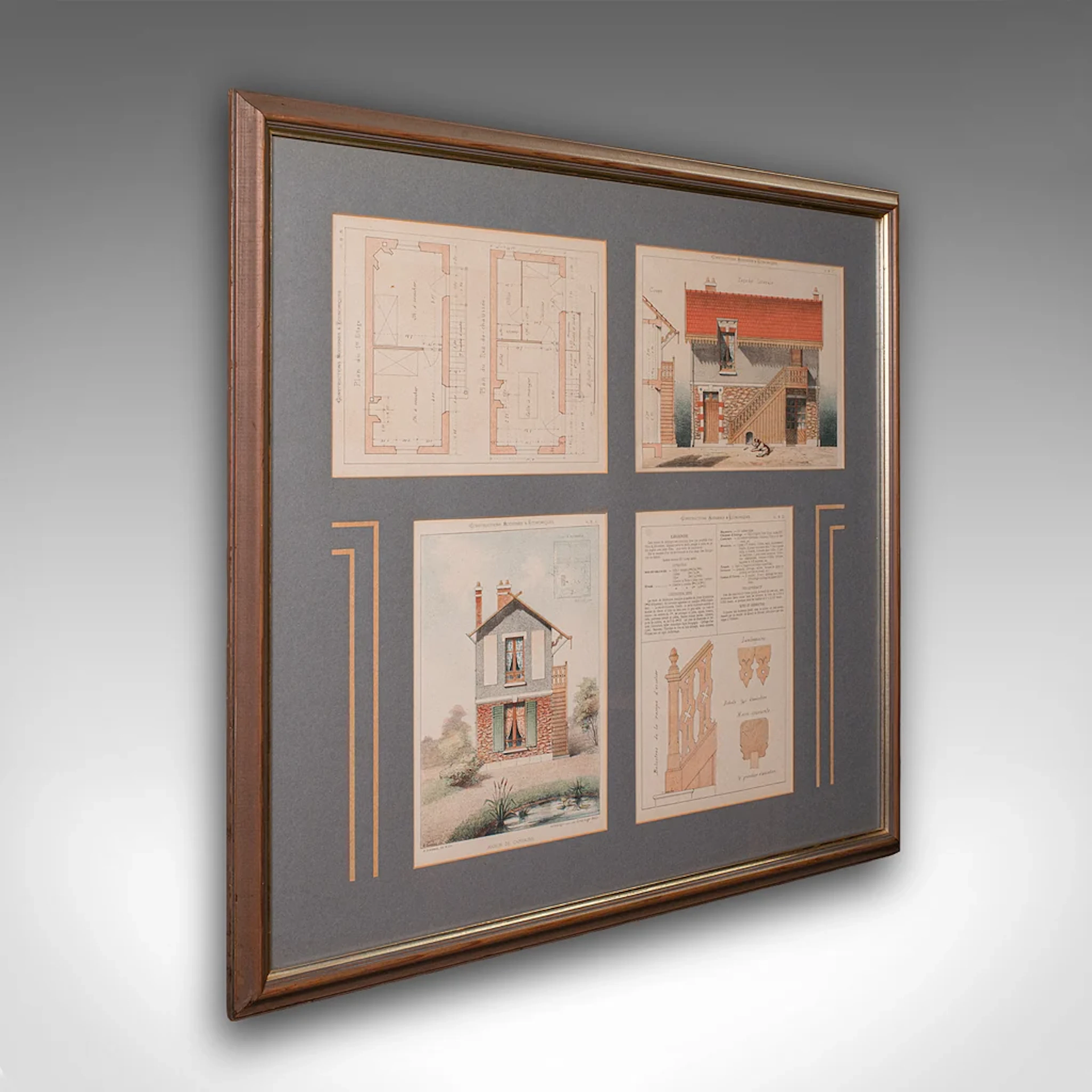 Antique Framed Architectural Plans, French, Industrial Lithograph