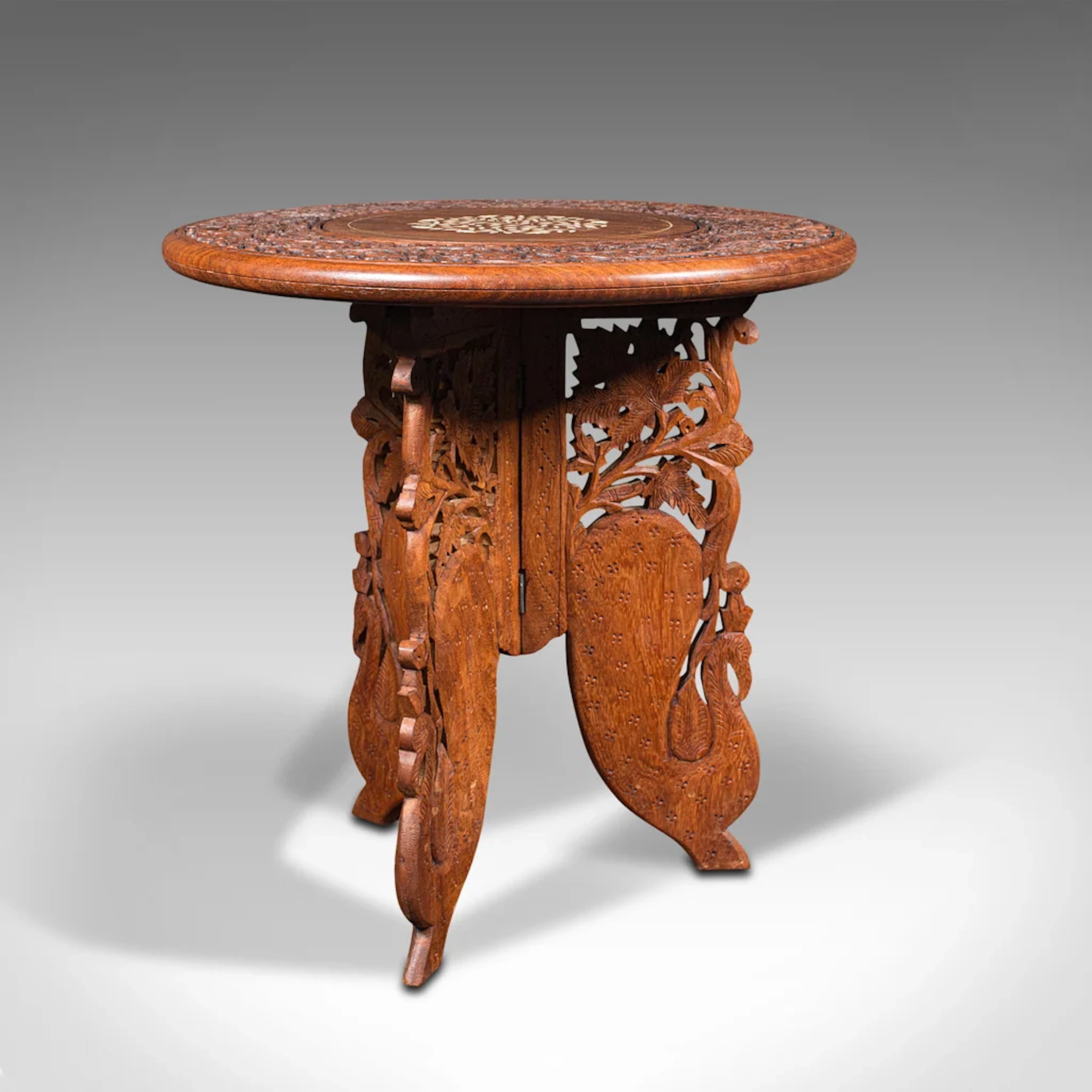 Vintage Circular Side Table, Anglo-Indian, Teak, Lamp, Wine, Colonial, Art Deco