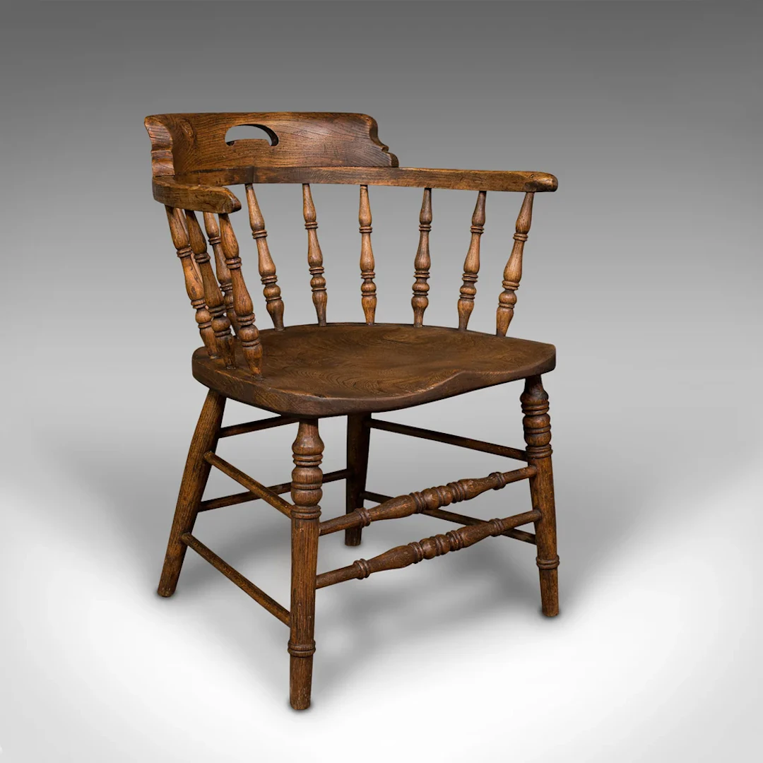 Antique Smoker's Bow, English, Ash, Elm, Elbow, Captain's Chair, Victorian