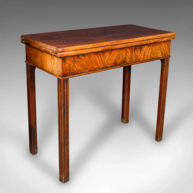 Antique Fold Over Tea Table, English, Card, Chippendale Manner, Georgian