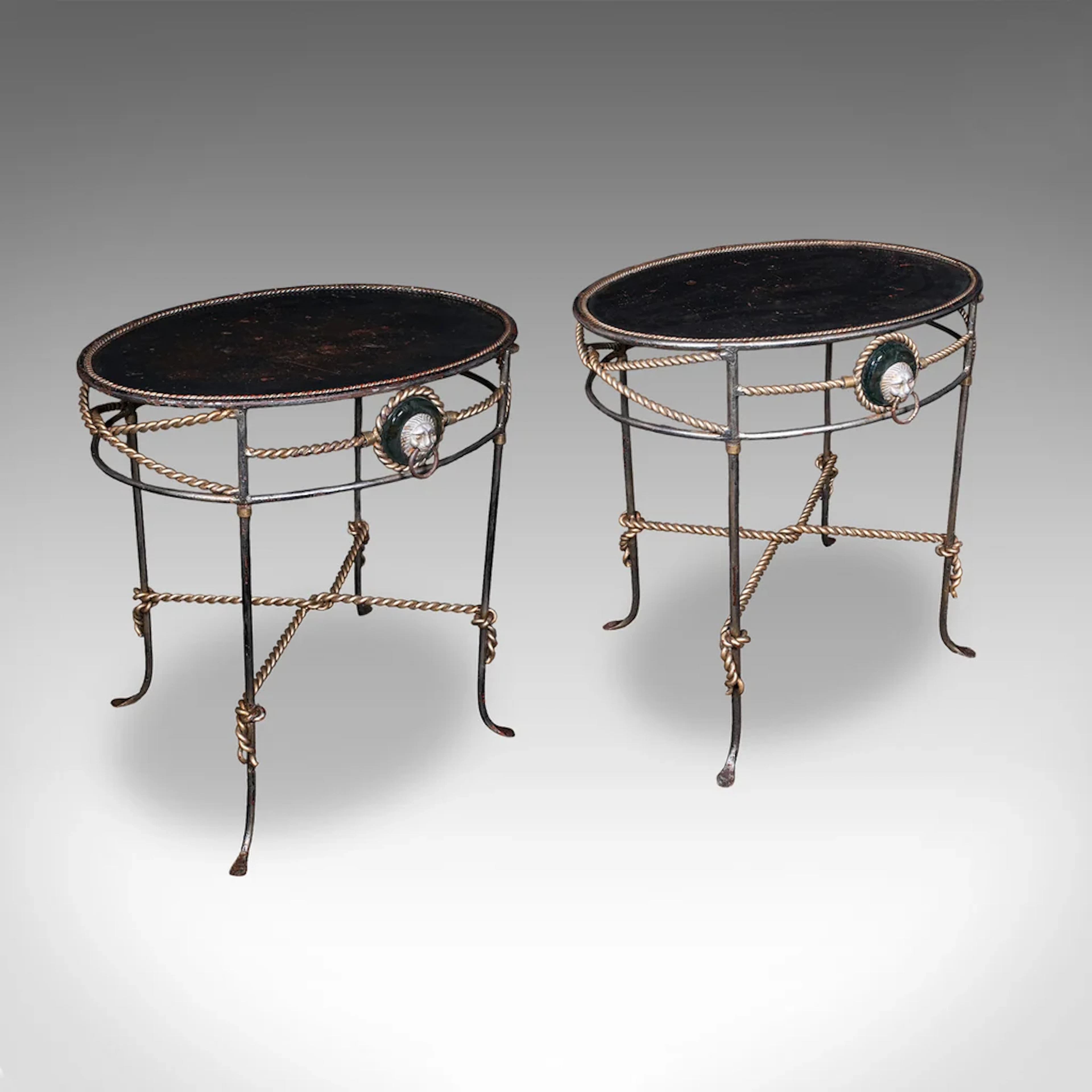Pair of Vintage Garden Tables, French, Cast Iron, Oval, Veranda, Serving