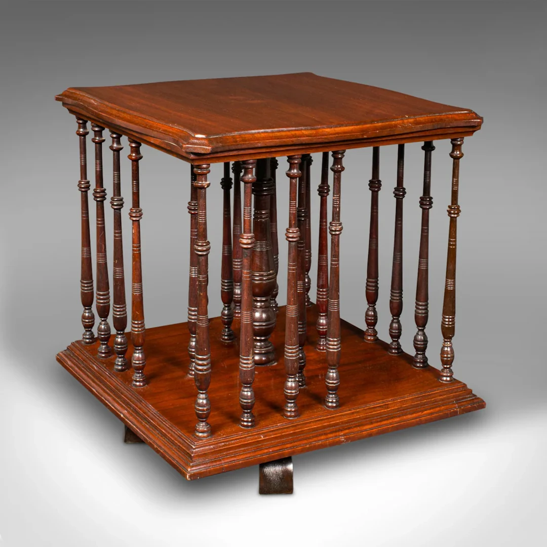Antique Book Companion, English, Walnut, Rotary Bookstand, Edwardian