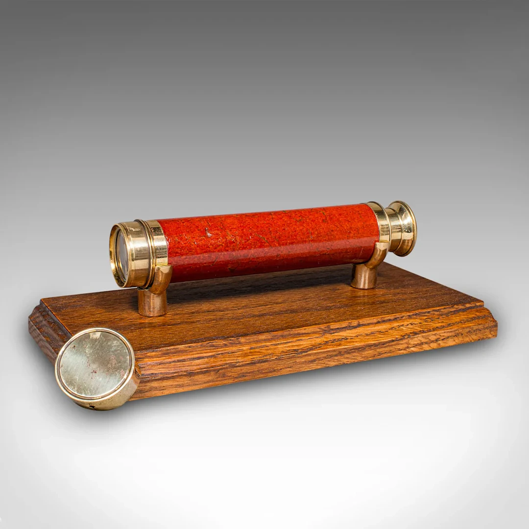 Small Antique 3 Draw Telescope, English Brass, Fruitwood, Terrestrial