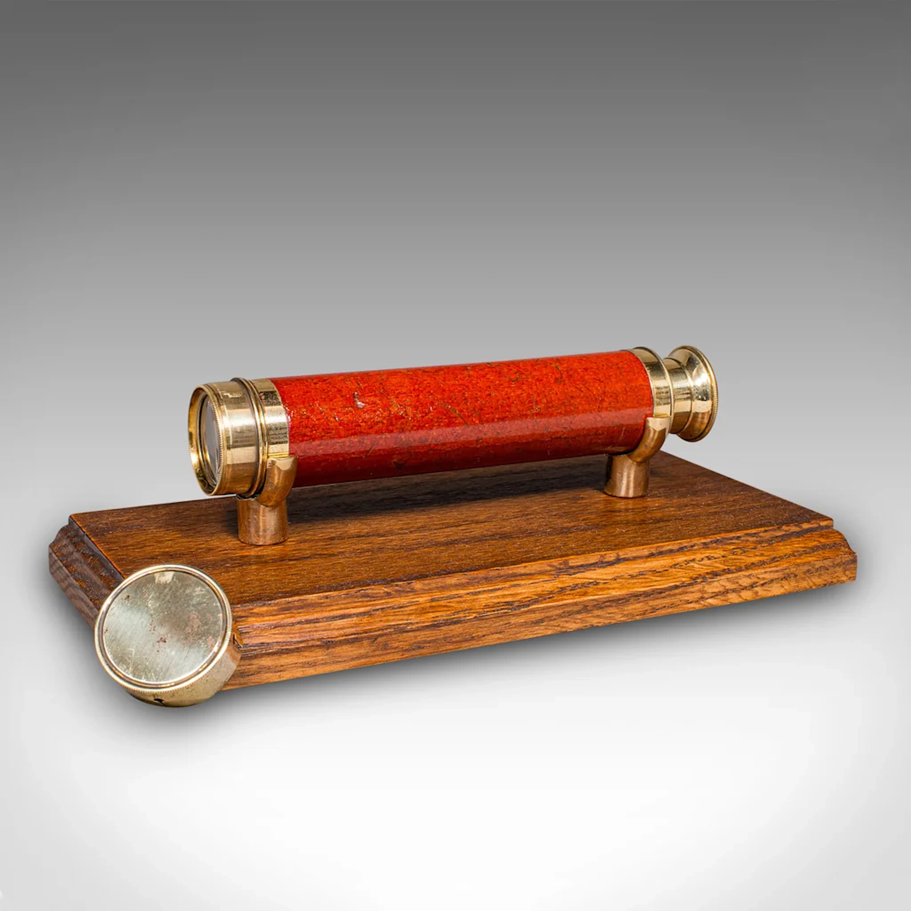 Small Antique 3 Draw Telescope, English Brass, Fruitwood, Terrestrial