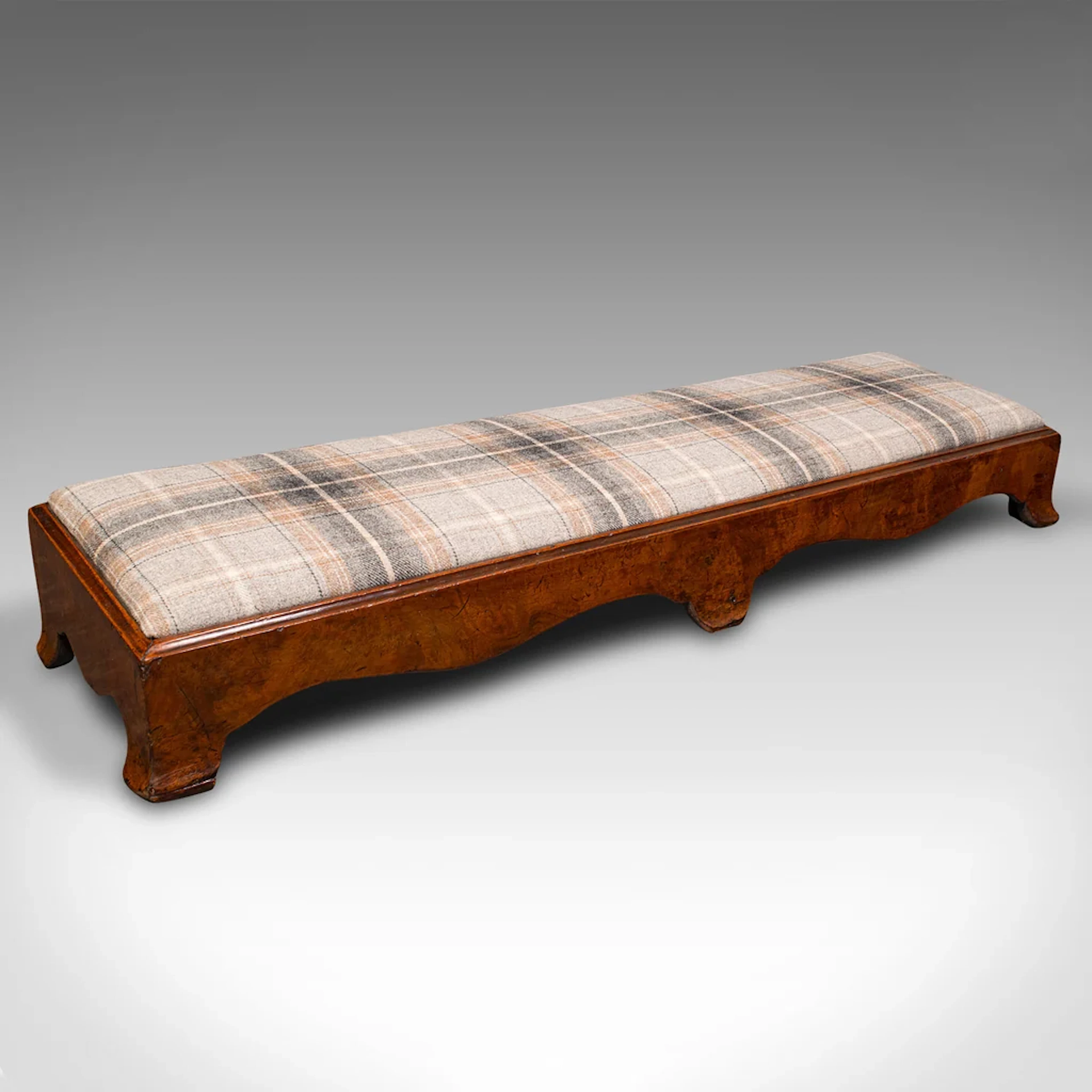 Antique Carriage Stool, English, Tweed Upholstery, Fireside Rest