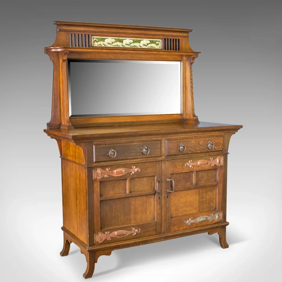 Antique Sideboard, English Oak, Arts & Crafts Cabinet, Liberty Taste