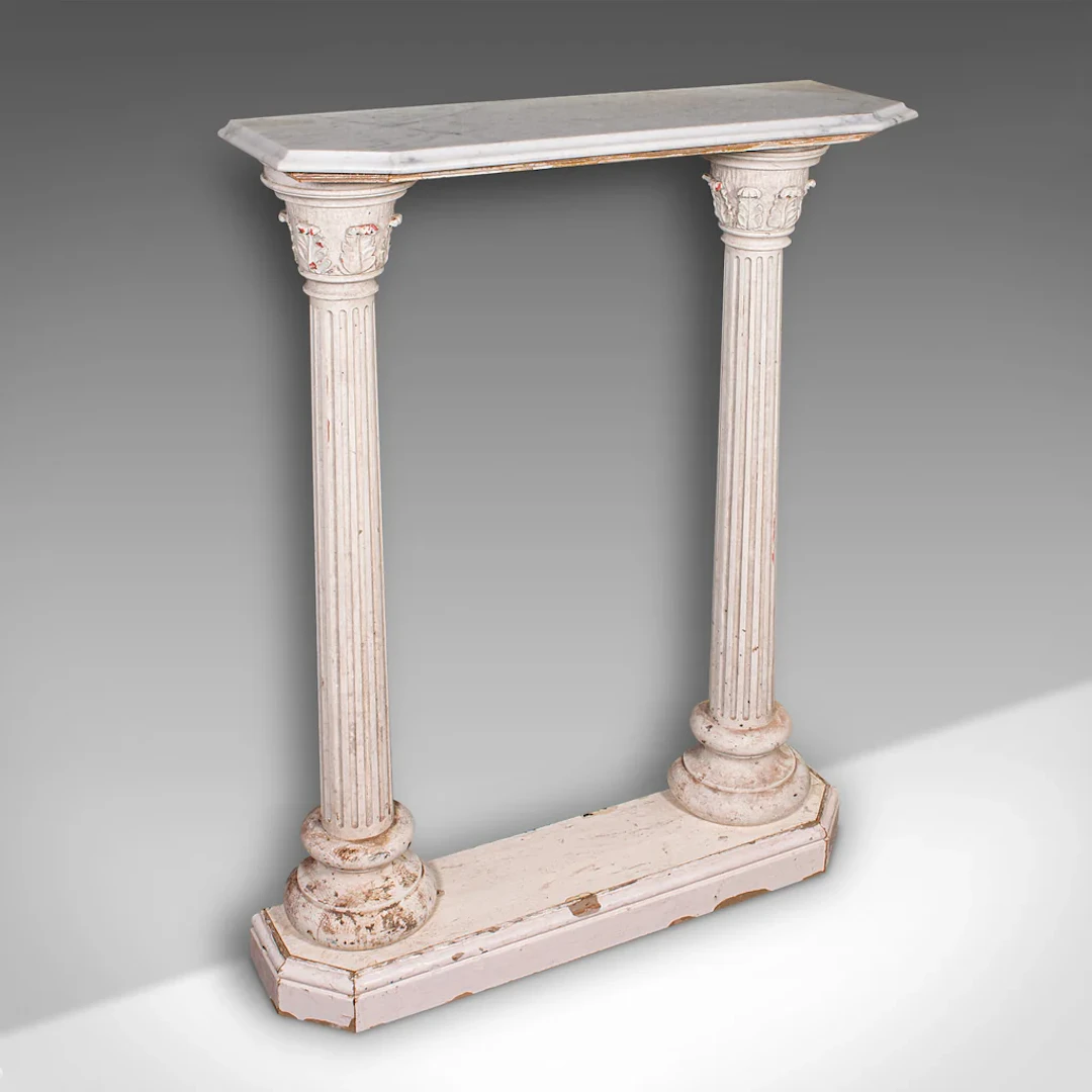 Antique Corinthian Console Table, English Pine, Marble, Hallway Stand