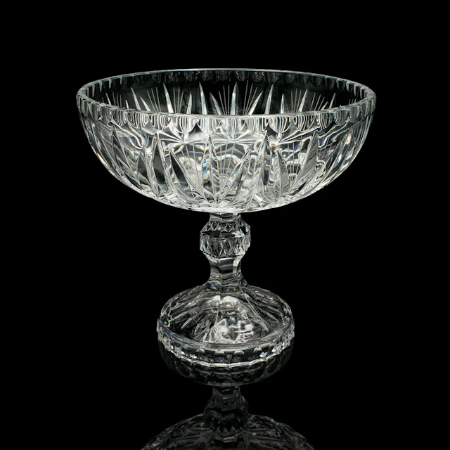 Vintage Crystal Footed Grape Bowl, English, Cut Glass Decorative Comport
